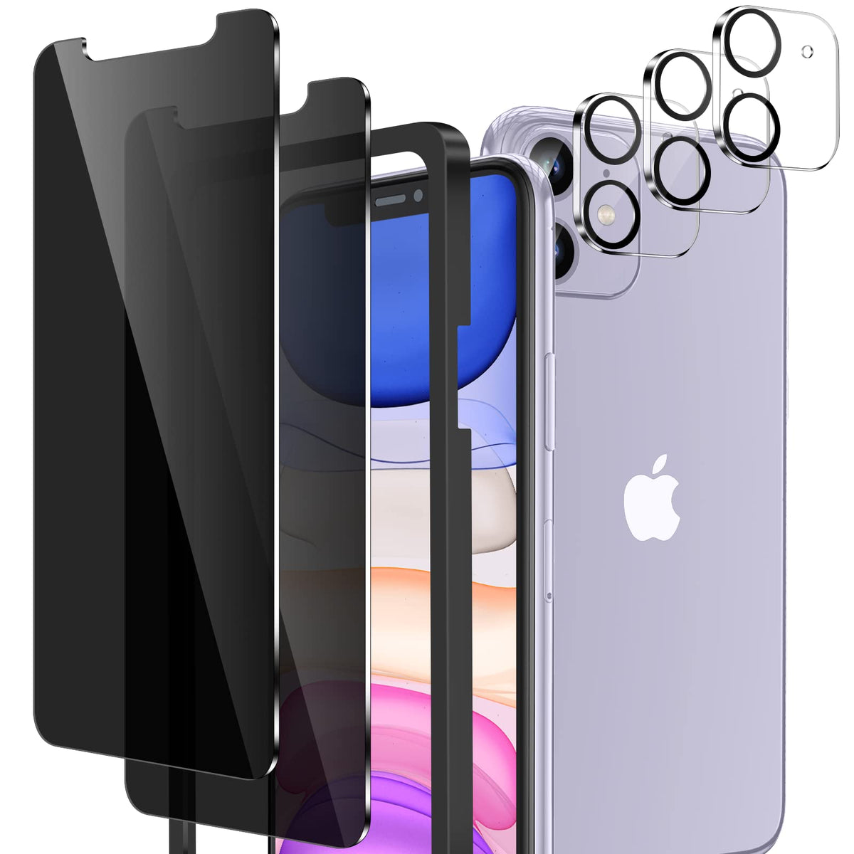Whpxjy 2 Pack Privacy Screen Protector For Iphone 11 With 3 Pack Iphone 11 Camera Lens Protector 9H Hardness Anti Scratch/Bubble