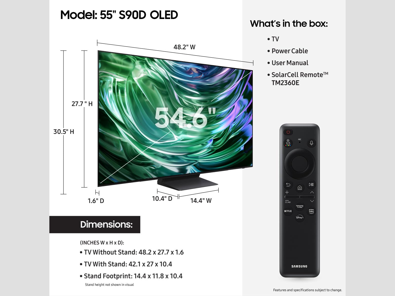 Samsung 55 Inch Class Oled 4K S90D Series Hdr+ Smart Tv W/Dolby Atmos, Object Tracking Sound Lite, Motion Xcelerator, Real Depth