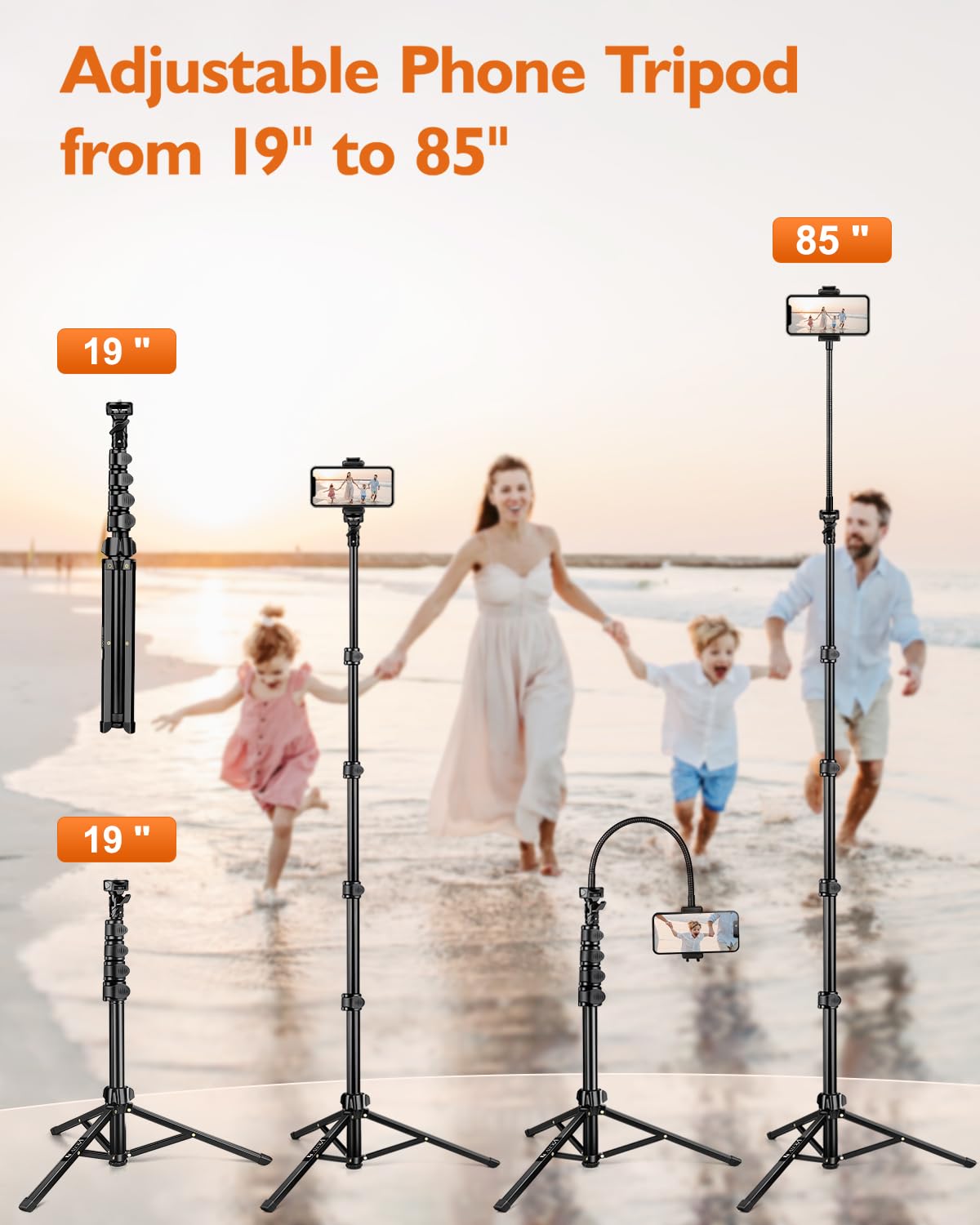 Victiv 85'' Tall Cell Phone Tripod Stand With Gooseneck And Remote, Portable Travel Tripod Stand, Overhead Tripod For Iphone 16