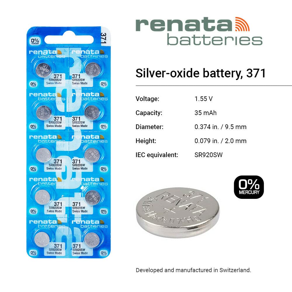 Renata 371 Sr920Sw Batteries   1.55V Silver Oxide 371 Watch Battery (50 Count)