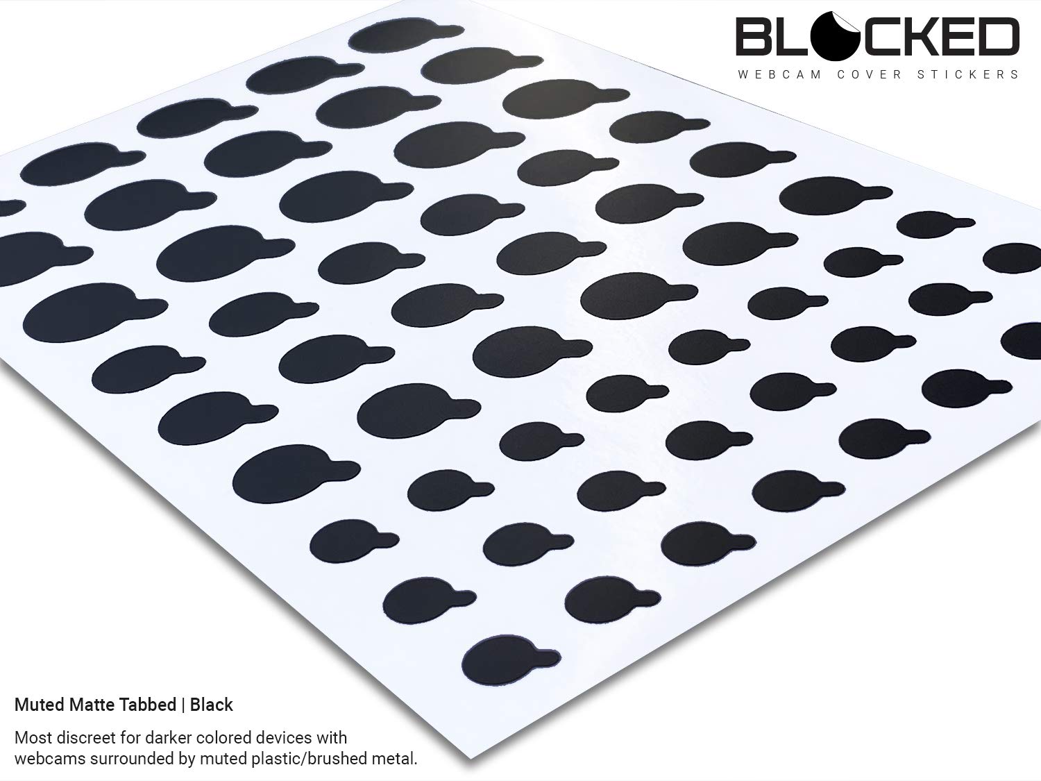 Blocked Webcam/Camera Vinyl Covers | Low Tack Restickable Webcam Sticker | Multiple Sizes | Black 57 Pack Tabbed (Muted Matte)