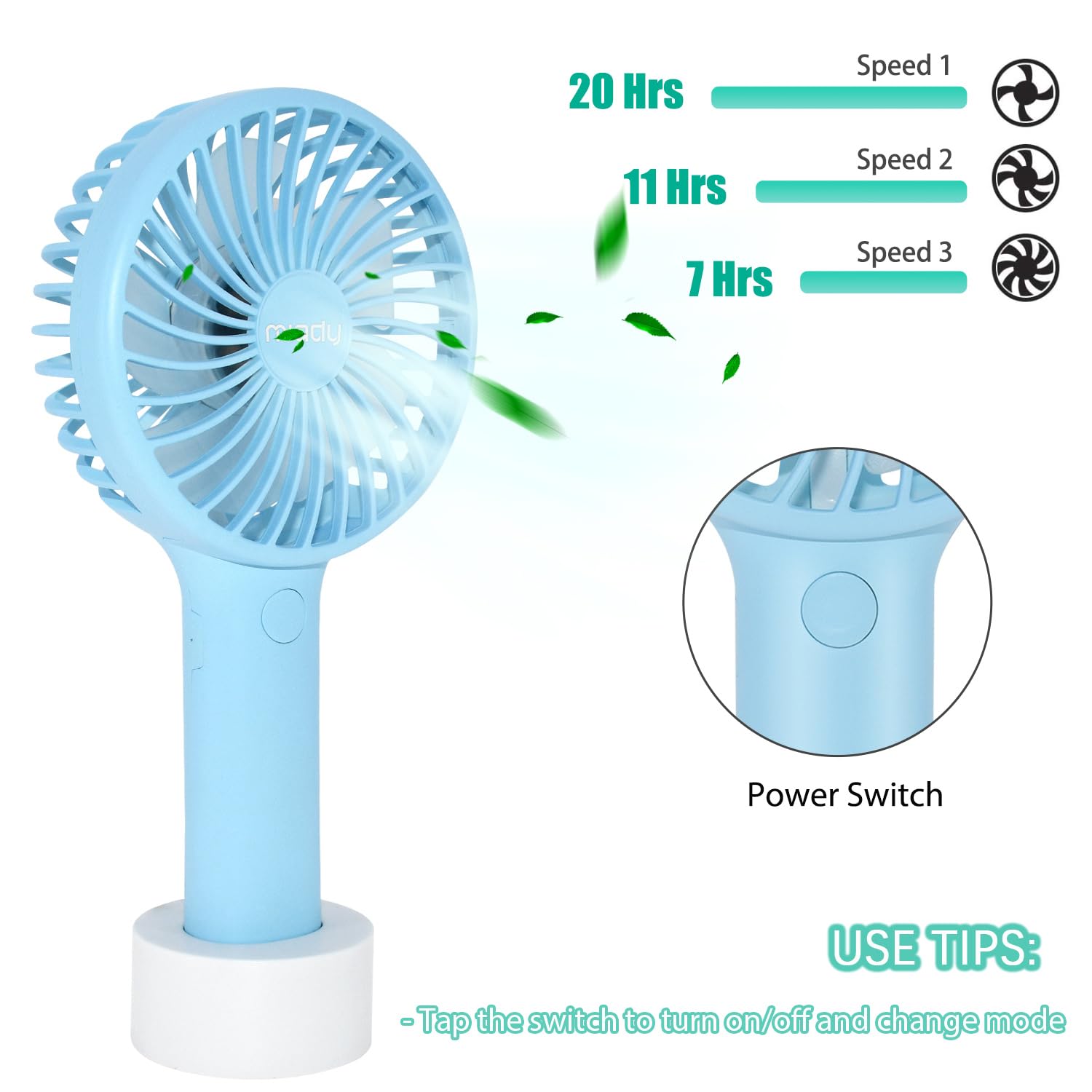 2 Pack Upgraded 5000Mah Portable Handheld Fan 3 Speed Mini Usb Strong Wind 7 20 Hours Runtime Personal Electric For Travel Office Outdoor (Cream Blue+Pink)