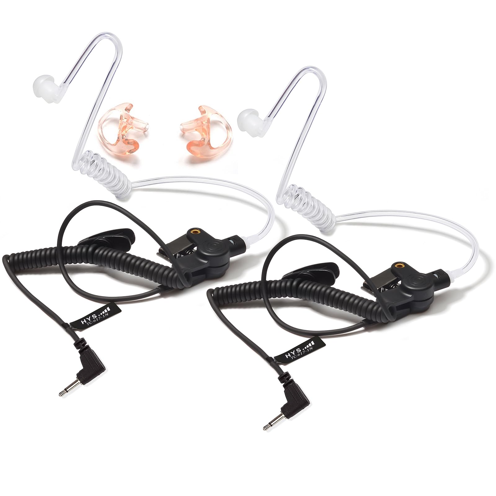 Hys 2.5Mm Receiver/Listen Only Surveillance Acoustic Tube Earpiece Headset Shoulder With One Pair Medium Earmolds(Left And Right