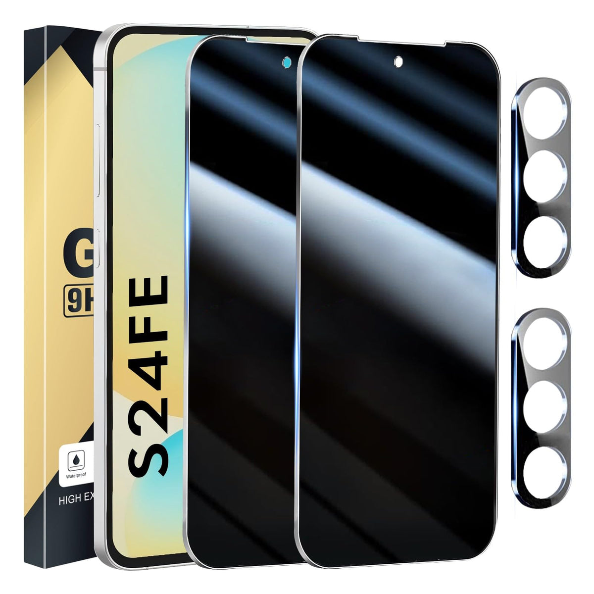 Cwqzguf 2+2 Pack Galaxy S24 Fe Privacy Screen Protector - 2 Pack Privacy Film + 2 Pack Camera Lens Tempered Glass, High Clarity 
