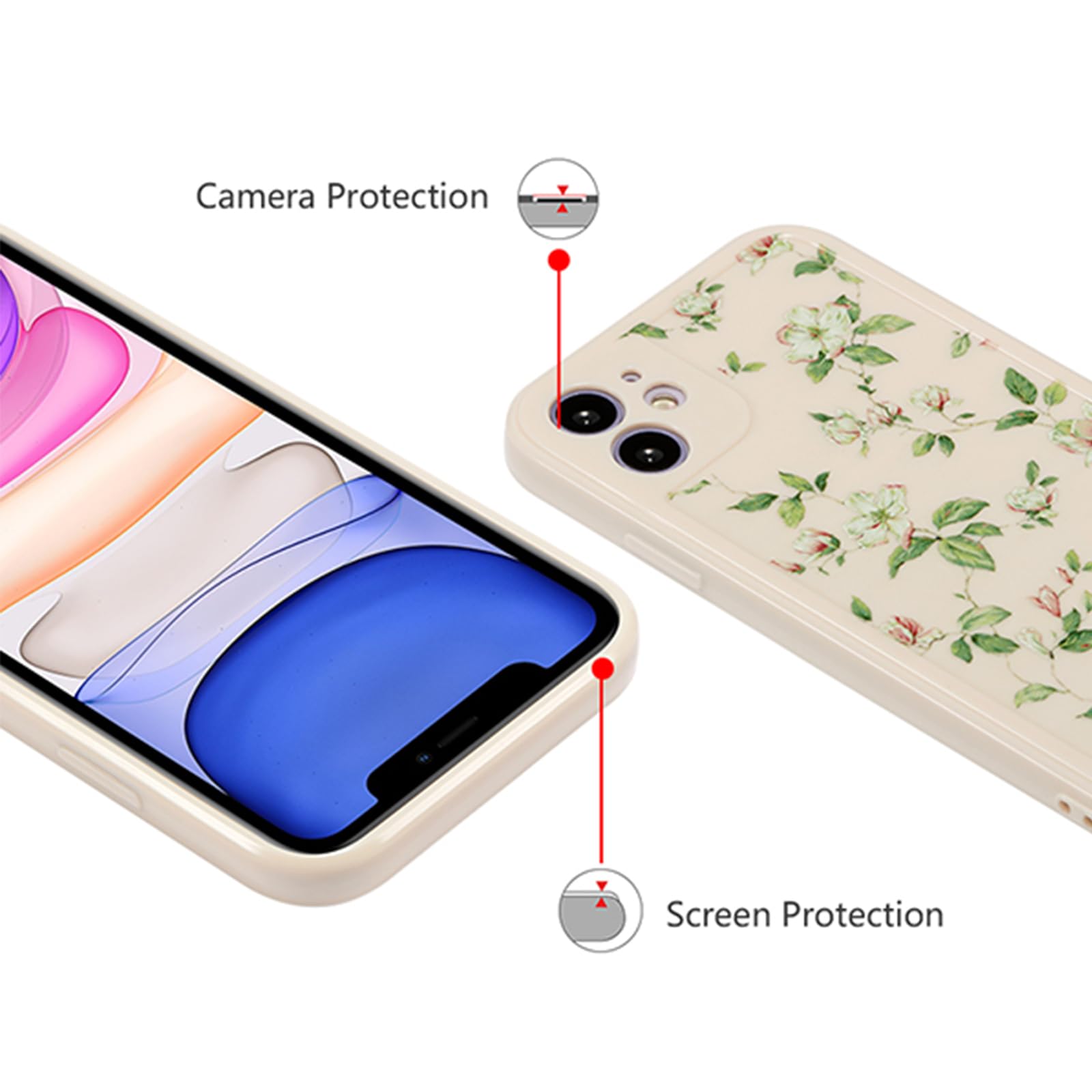 Ztofera Compatible With Iphone 11 Case For Girls Women, Floral Flower Pattern Design Silicone Case, Slim Shockproof Tpu Protecti