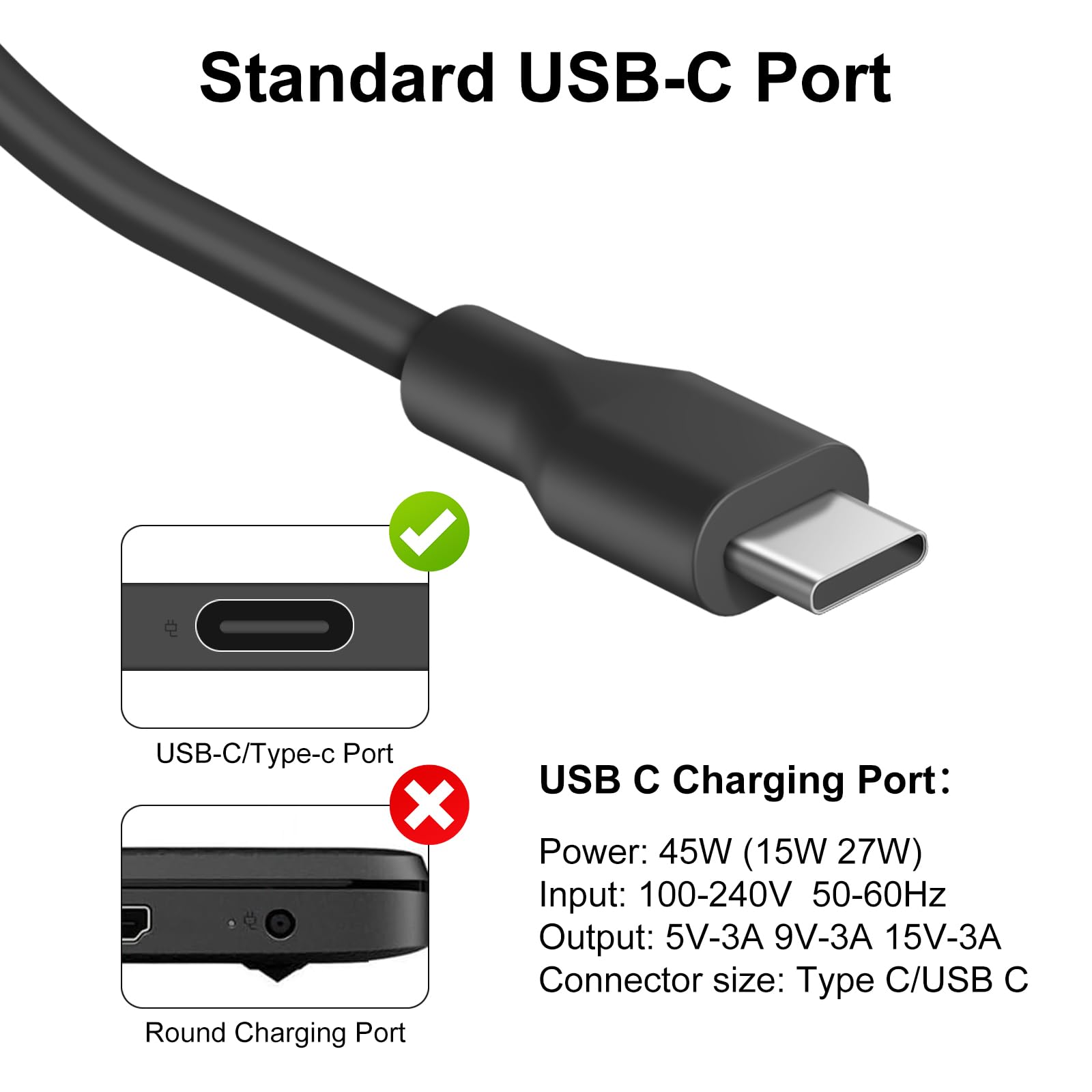 45W For Acer Laptop Charger   Chromebook Charger, Usb C Fast Power Adapter