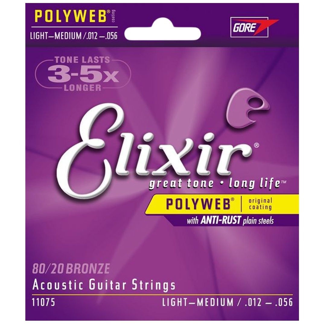 Elixir Strings 8020 Bronze Acoustic Guitar Strings W Polyweb Coating, Light (012 053)