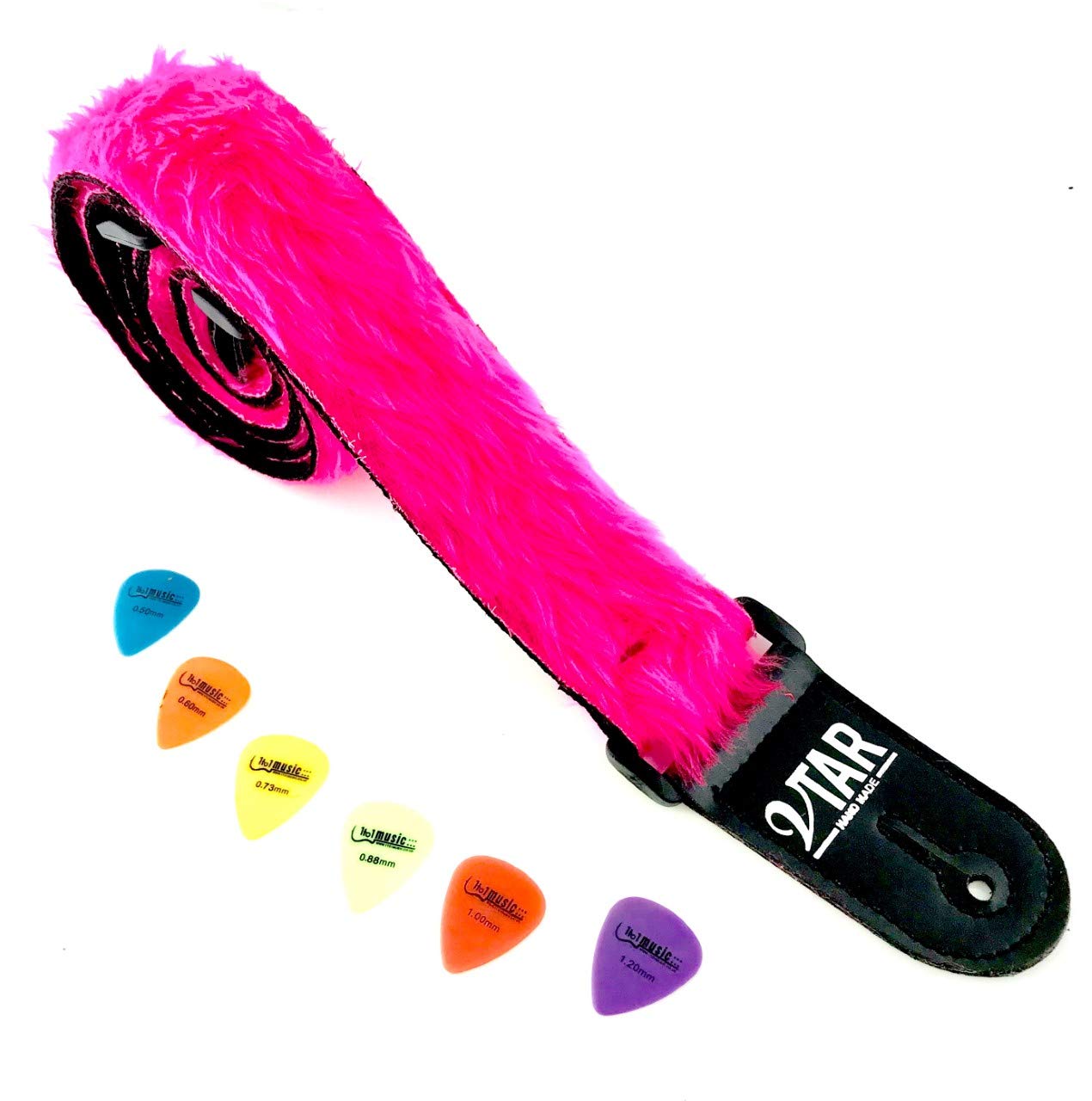 UKmade Pink Fur Furry Guitar Strap ELECTRIC ACOUSTIC BASS + 6 Picks
