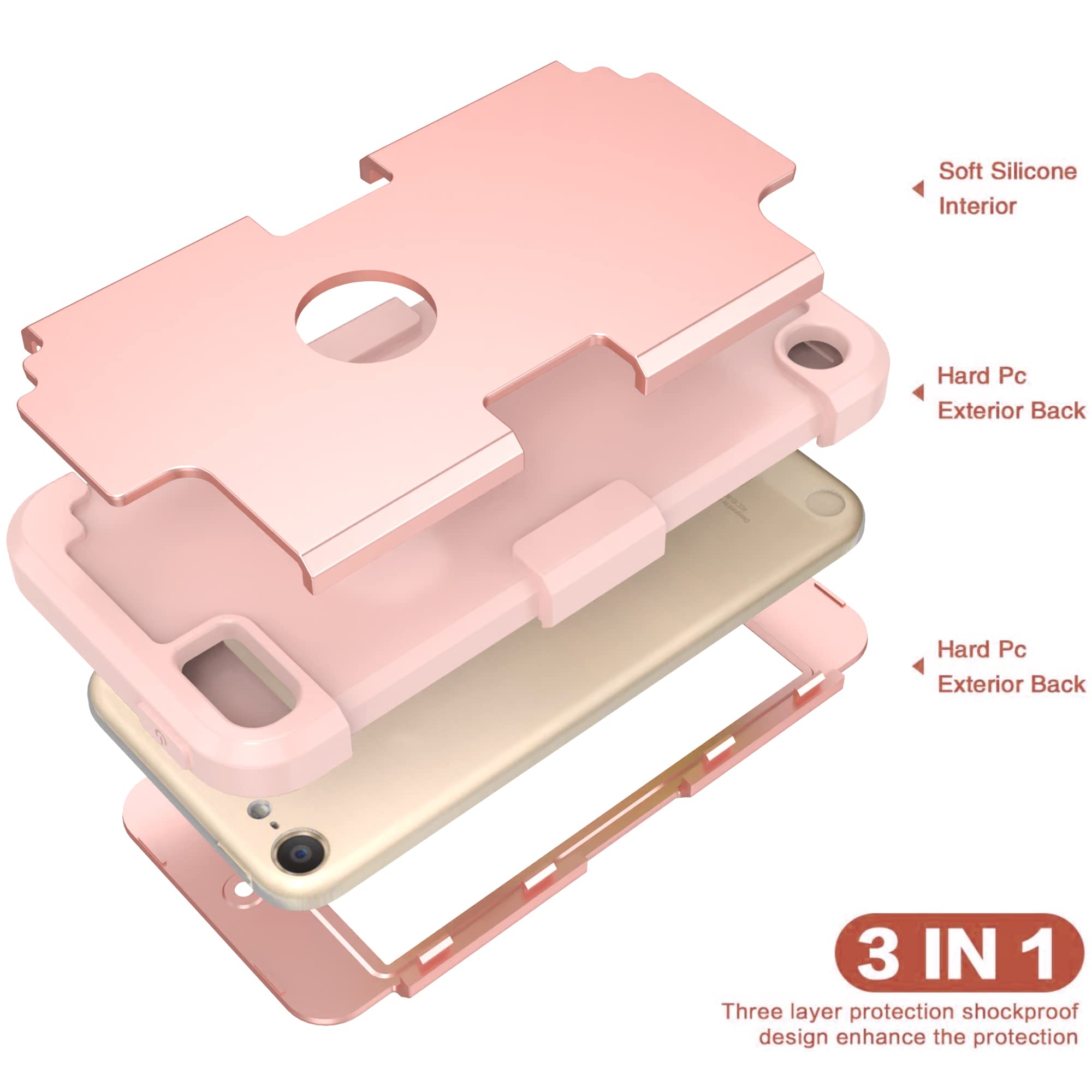 Idweel For Ipod Touch Case With 2 Screen Protectors, 3 In 1 Hard Pc Case + Silicone Shockproof For Kids Heavy Duty Hard Case Cov