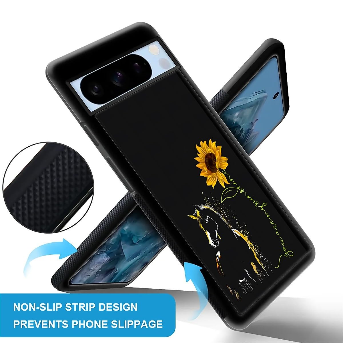 Fkbrcl4U For Google Pixel 8 Pro Case, Horse Sunflower Yellow Sunshine Pattern Graphic Design Girl Boy Soft Silicone Hard Acrylic