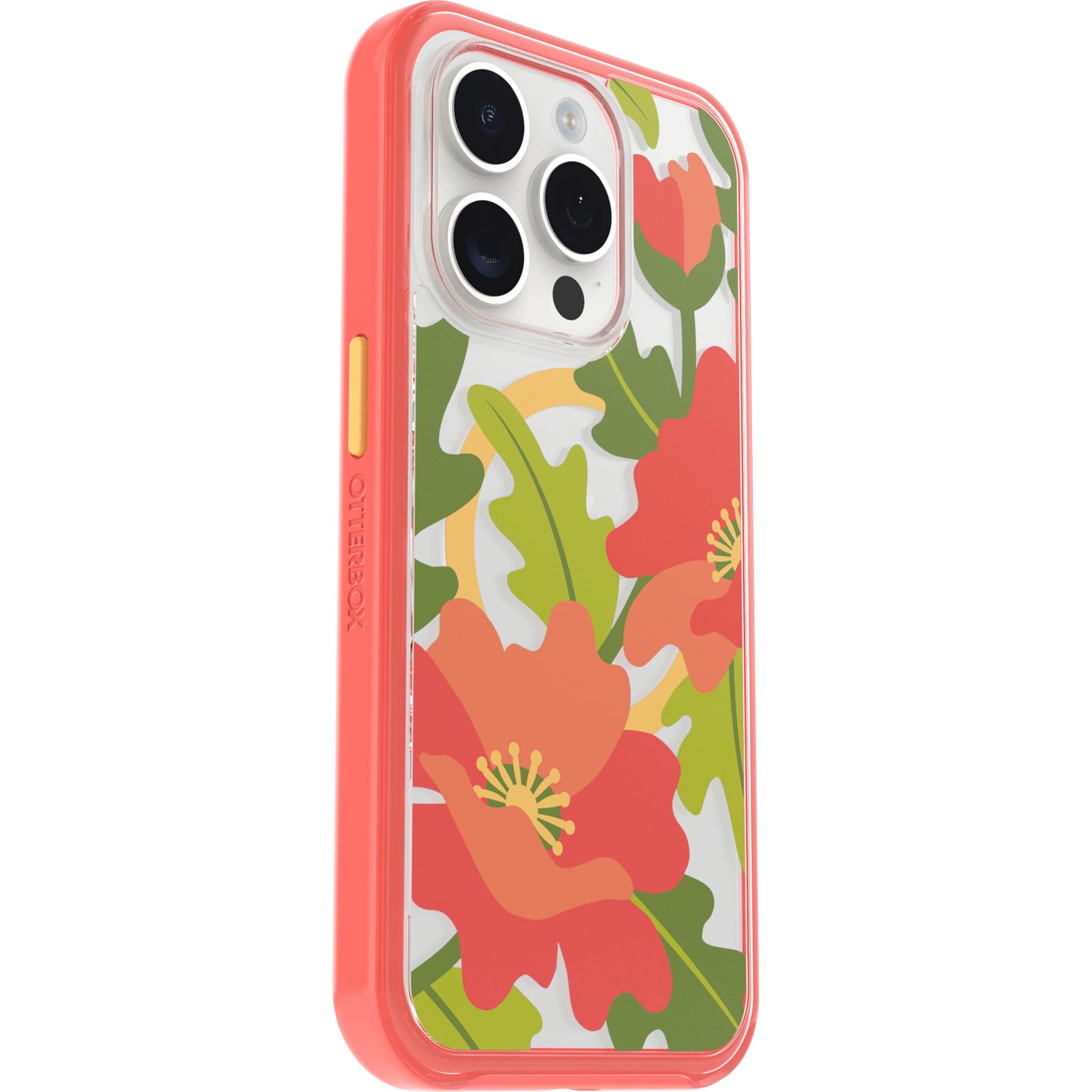 Otterbox Iphone 15 Pro (Only) Symmetry Series Clear Case   Quilted Poppies (Red), Snaps To Magsafe, Ultra Sleek, Raised Edges Pr
