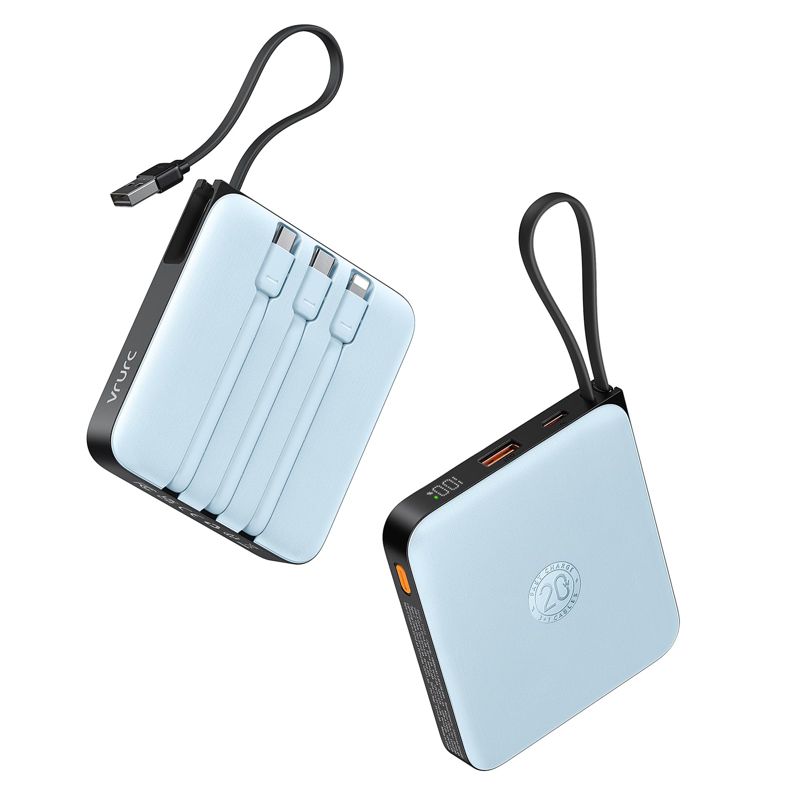 VRURC Portable Charger with Built-in 4 Cables, 20000mAh Battery Pack Charger Portable PD 20W Fast Charging, Power Bank for iPhon