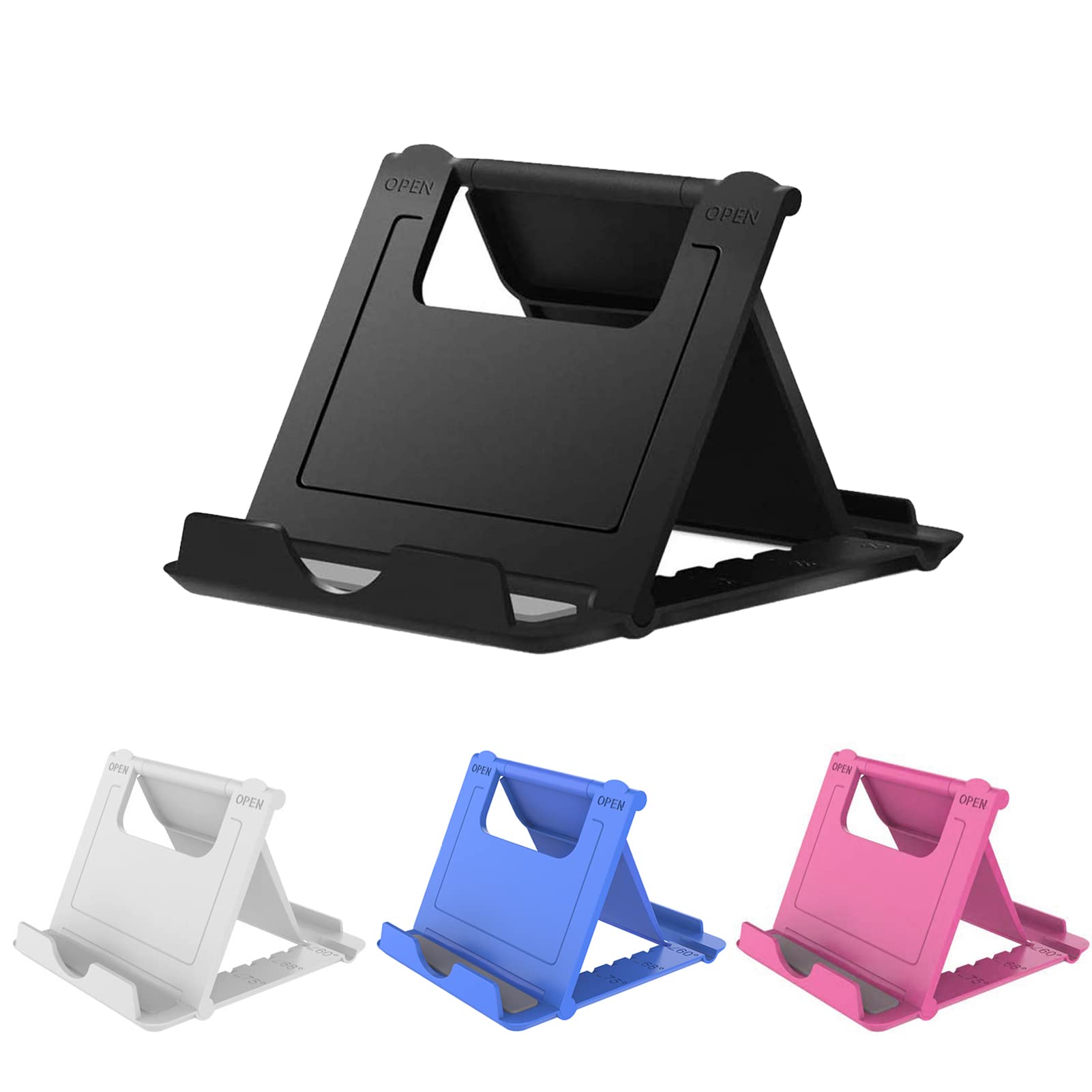 Kemoxan 4 Pack Portable Cell Phone Stand Holder For Desk, Foldable Pocket Sized Mount, Universal Adjustable Desktop Mobile Phone