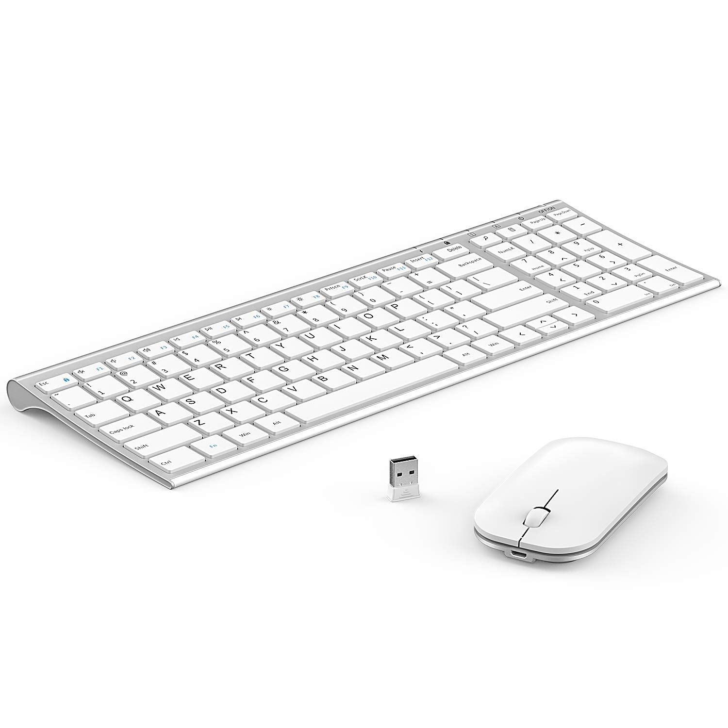 Seenda Rechargeable Wireless Keyboard Mouse, Ultra Thin Low Profile Wireless Keyboard And Mouse With Number Pad, Quiet Portable Combo Compatible For Windows Xp/7/8/10/11/11 Pro, Silver White
