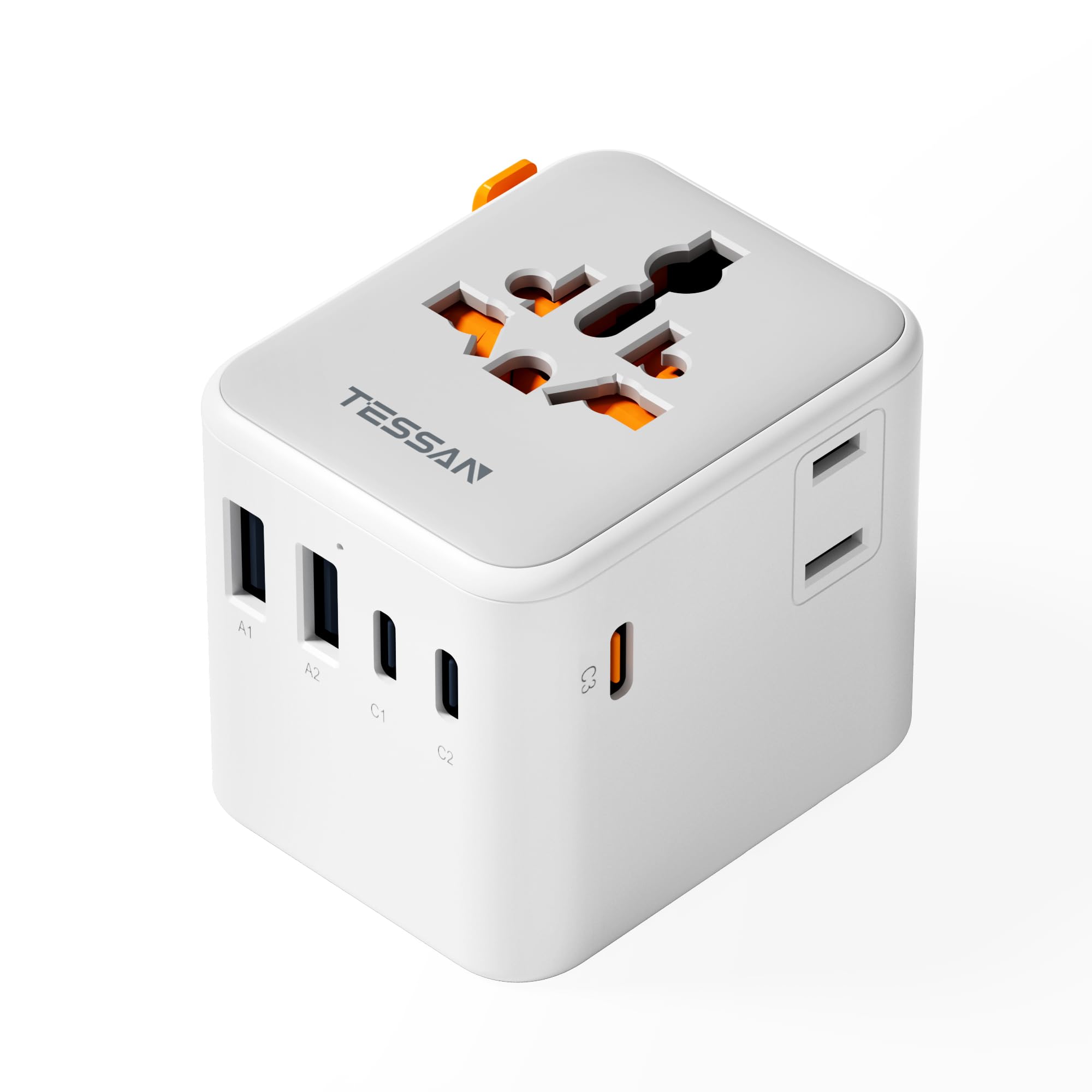 Tessan 65W Gan Universal Travel Adapter, International Power Adapter With Extra 2 Prong Ac Outlet, 5 Usb Ports (3 Usb C), Worldw