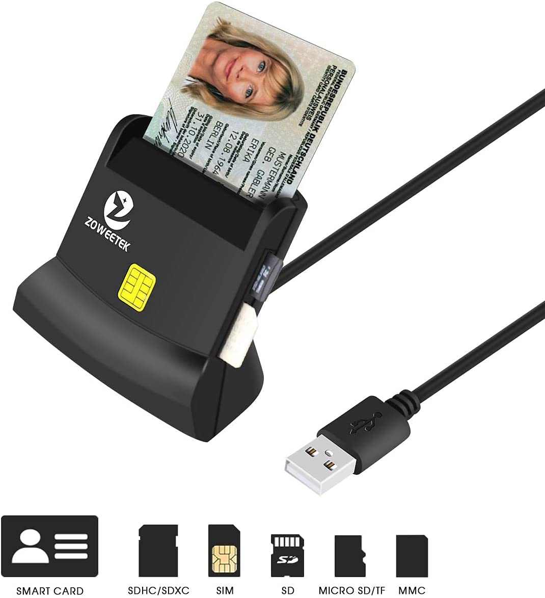 Zoweetek Multi Function Cac Card Reader, Can Read Dod Military Common Access Smart Card, Id Card, Sd, Sdhc, Sdxc, Micro Sd/T Flash, Mmc, Micro Sdhc, Micro Sdxc And Sim