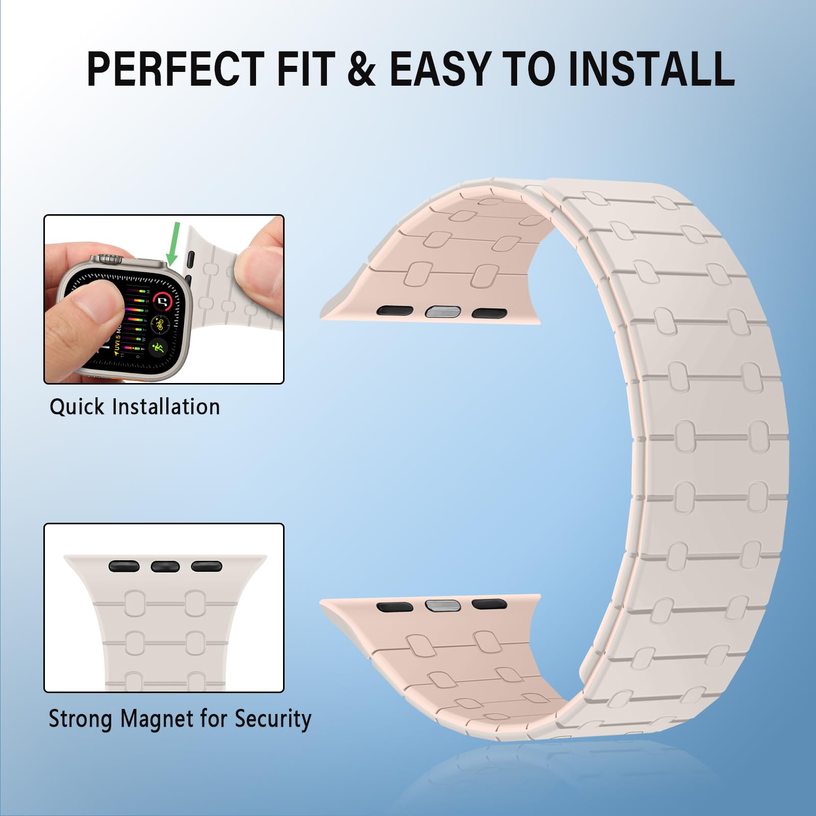 Zzdzz Compatible With Apple Watch Band 49Mm 46Mm 45Mm 44Mm 42Mm 41Mm 40Mm 38Mm, Silicone Magnetic Adjustable Loop Strap For Iwat