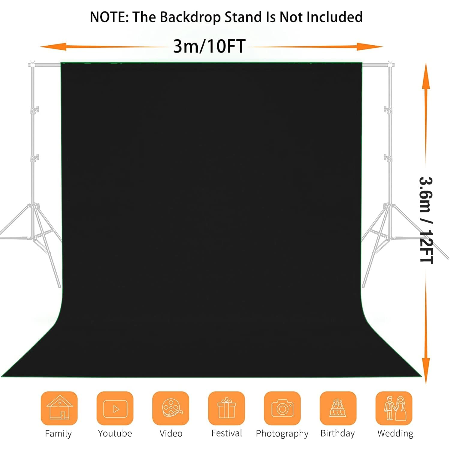 Vevelux 12X10 Ft Black Backdrop Background, 100% Polyester Photography Backdrop Screen Foldable Washable Black Screen For Profes