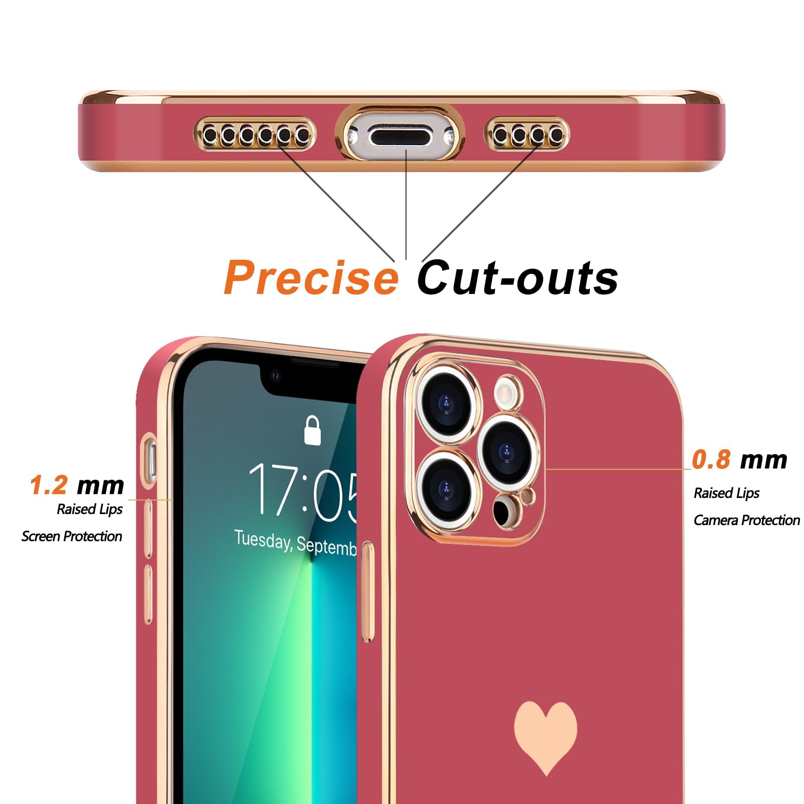 Teageo Compatible With Iphone 13 Pro Max Case For Girl Women Cute Love Heart Luxury Bling Soft Cover Raised Camera Protection Bu