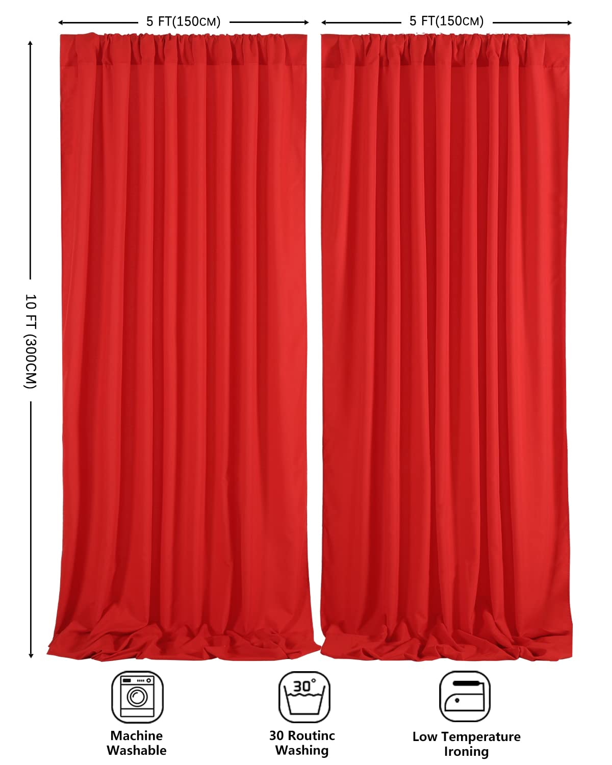 Red Backdrop Curtain 2 Panels 5Ftx10Ft Wedding Photo Background Drapes Wrinkle Free Polyester Fabric For Photography Baby Shower