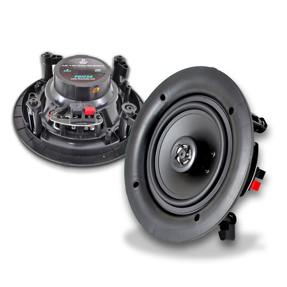 Pyle 5.25'' In Wall/In Ceiling Dual Speakers (Pair)   2 Way Woofer Speaker System 1/2    Polymer Tweeter Flush Mount W/ 80Hz   2