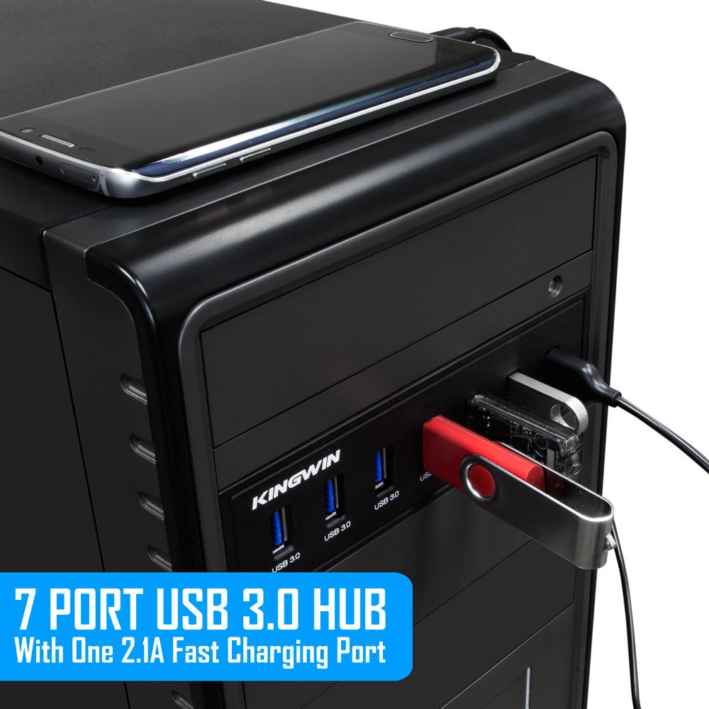 Kingwin Front Panel Usb 3.0 Hub 7 Port & One Fast Charging Usb 2.1A Charging Port