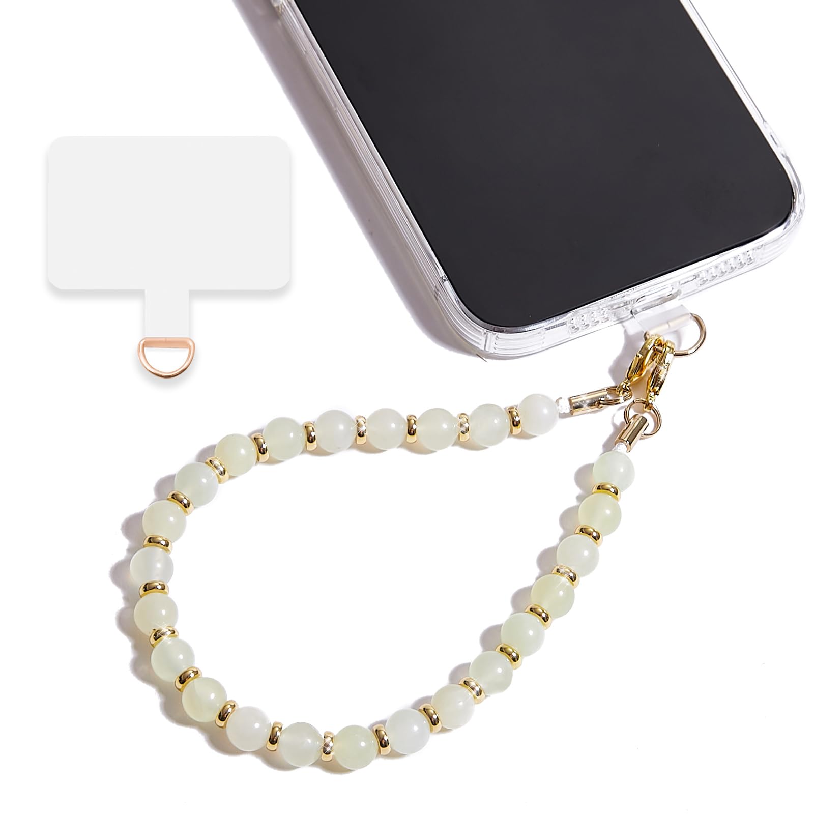 Lostars Marble Beaded Iphone Wrist Strap,Detachable Phone Bracelet Strap With Tether Tab,Hands Free Phone Wristlet Strap (Beige)