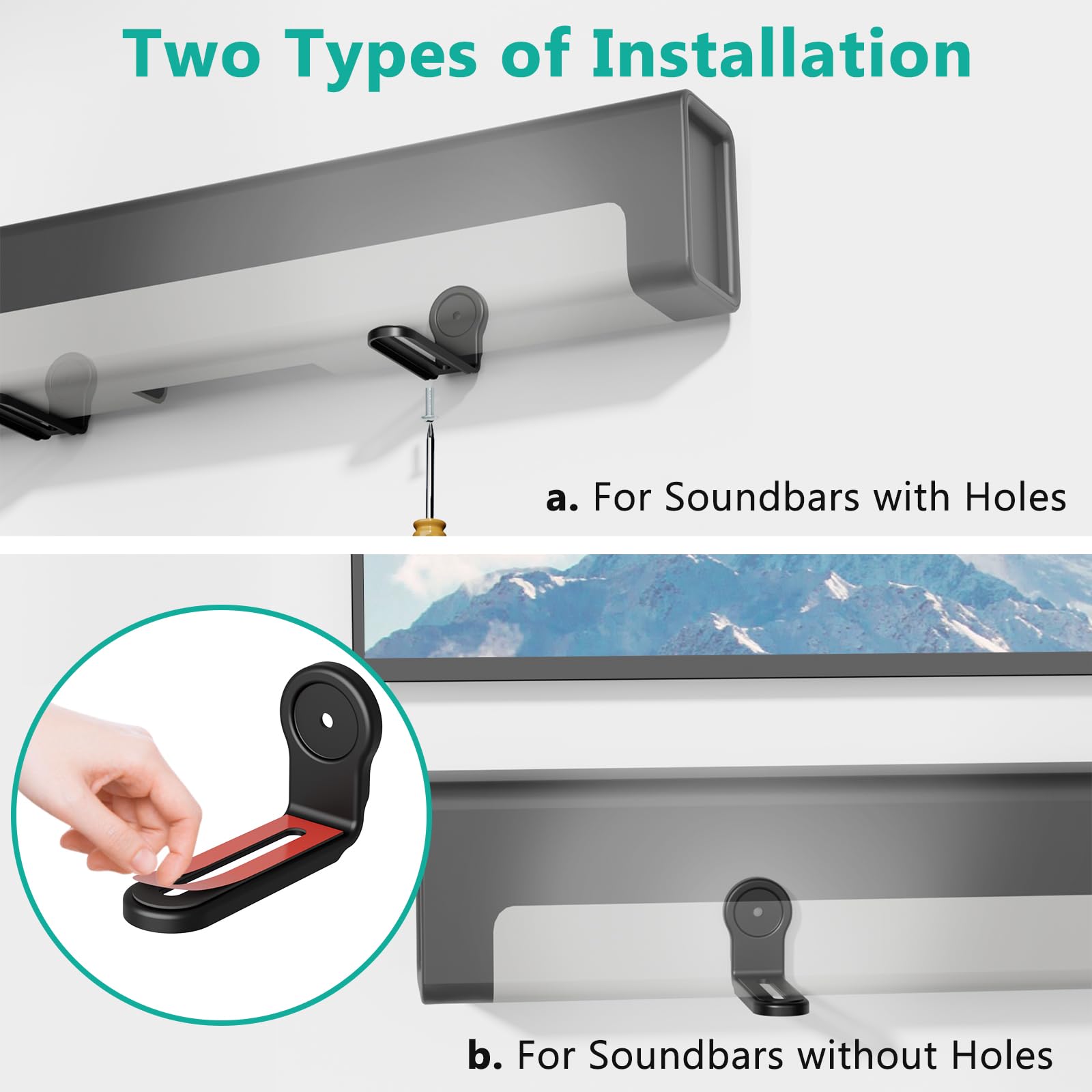 WALI Sound Bar Mounts Under TV, Universal Soundbar Wall Mount Shelf with Anti Skid Pad, Drywall Studless Soundbar Mount Easy to Install for All Types of Wall (SLK203), Black