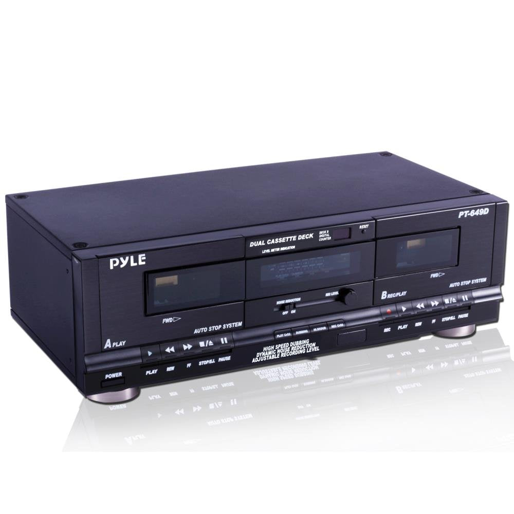 Pyle Home Dual Cassette Deck | Music Recording Device with RCA Cables | Removable Rack Mounting Hardware | CrO2 Tape Selector | 