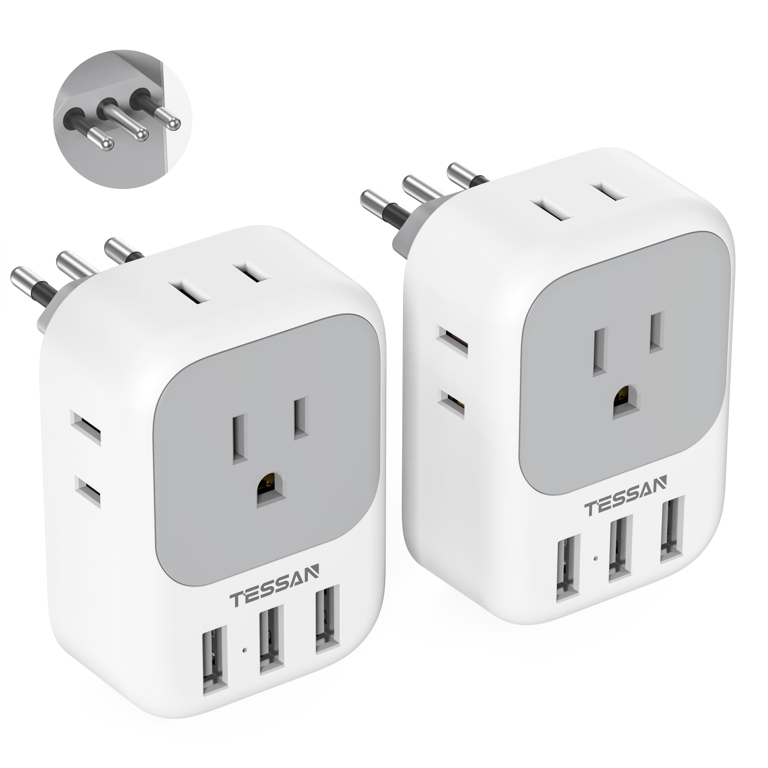 Italy Power Adapter 2 Pack, Tessan Italy Travel Plug Adapter With 4 Outlets And 3 Usb Ports, Type L Electrical Outlet Adaptor Fo