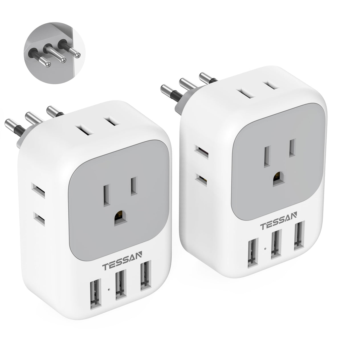 Italy Power Adapter 2 Pack, Tessan Italy Travel Plug Adapter With 4 ...