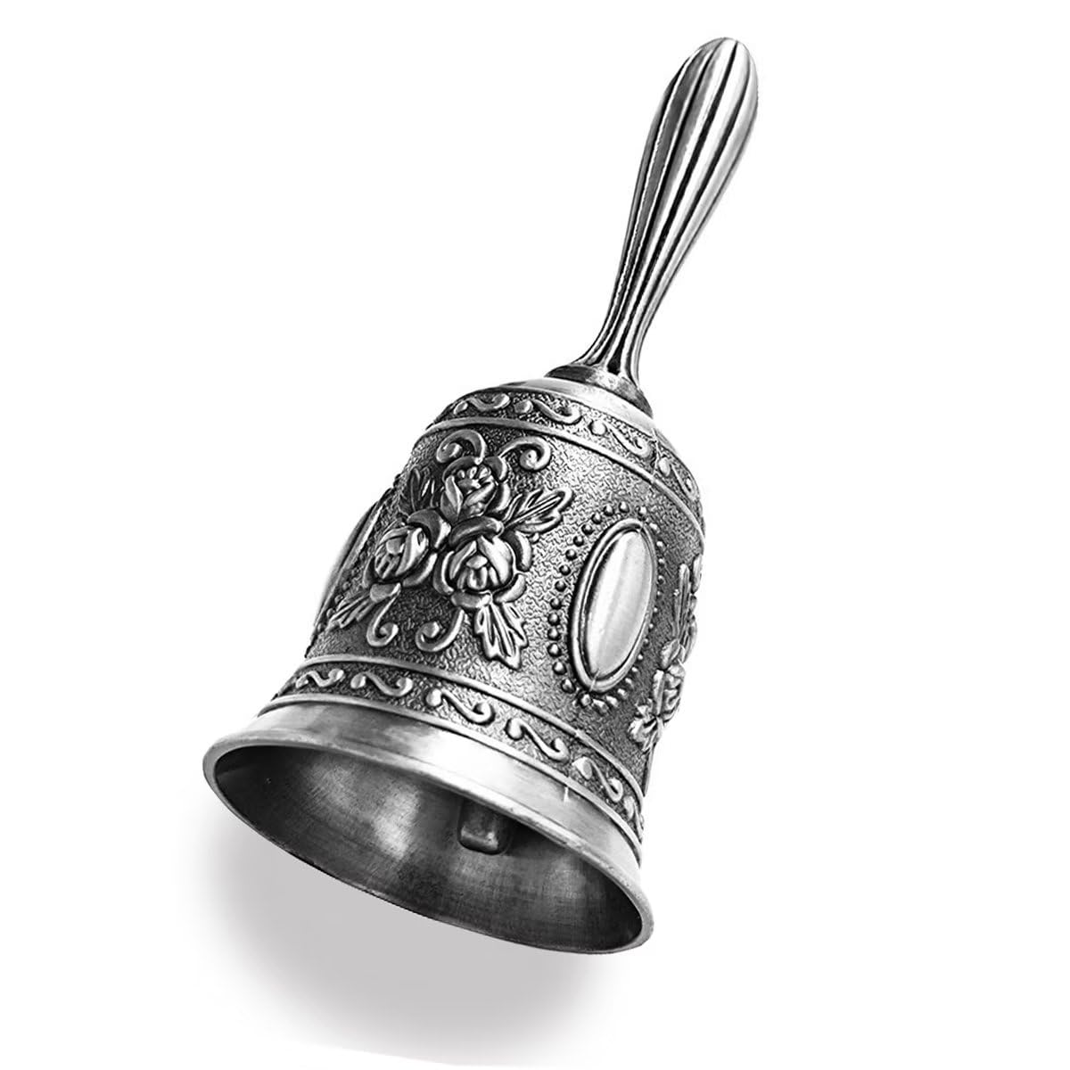 Hourwof Hand Bell,Metal Dinner Bell Decorative Wedding Bells Service Bell Call Bell Christmas Bell,Silver