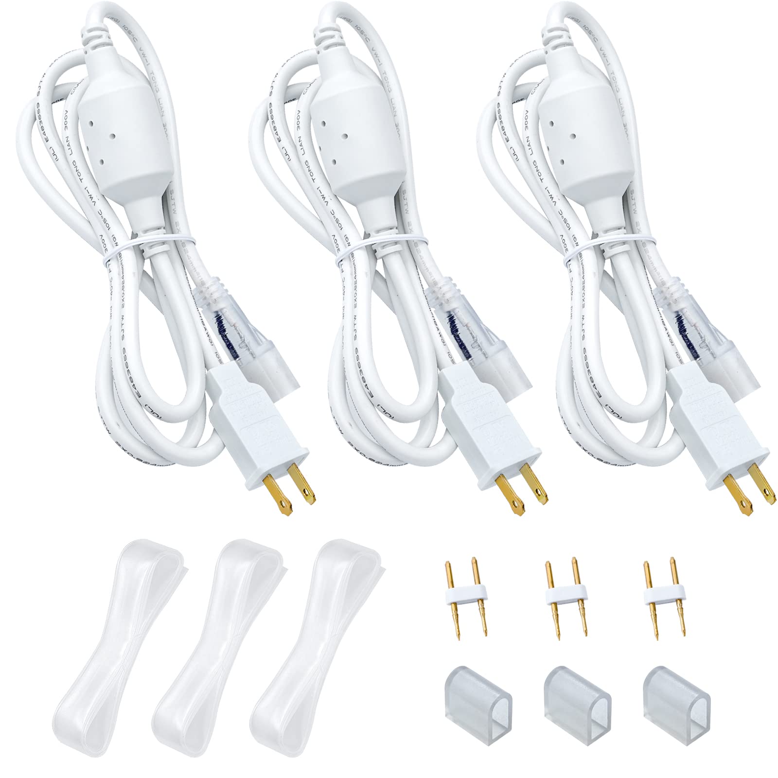 Gzbtech 4.92Ft Power Cord Connector Kit For 8 * 16Mm Led Neon Rope Light,With Pins & End Cap & Heat Shrink Tube Set Of 3