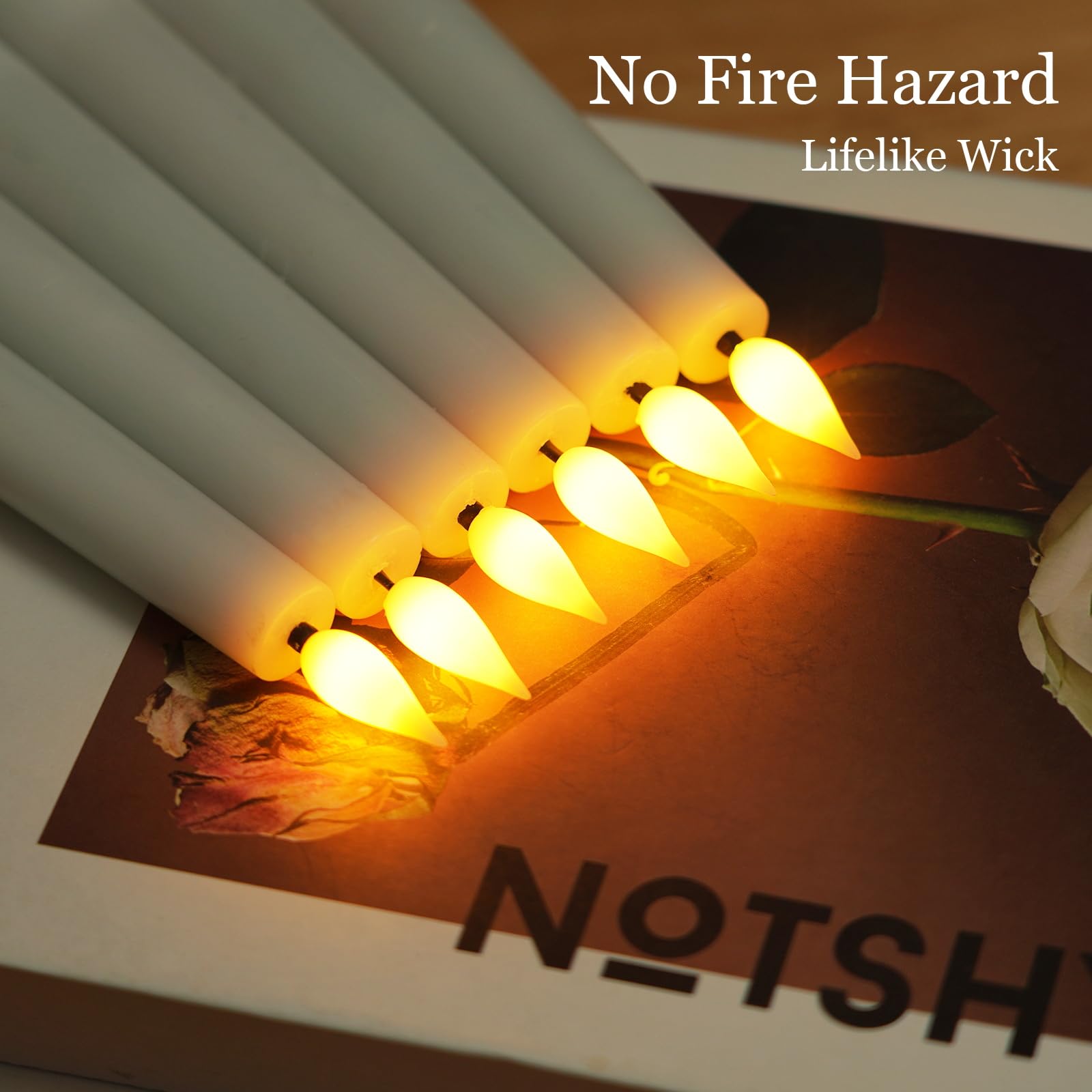 Homemory 6 Pcs Waxy Flameless Taper Candles With Remote, Led Flameless Candlesticks Classic Tall Taper Candles, Flickering Batte