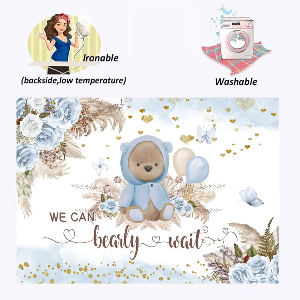 Ofila We Can Bearly Wait Backdrop For Boy'S Boho Baby Shower Party Decorations 10X8Ft Blue Floral Bohemian Pampas Grass Lovely B