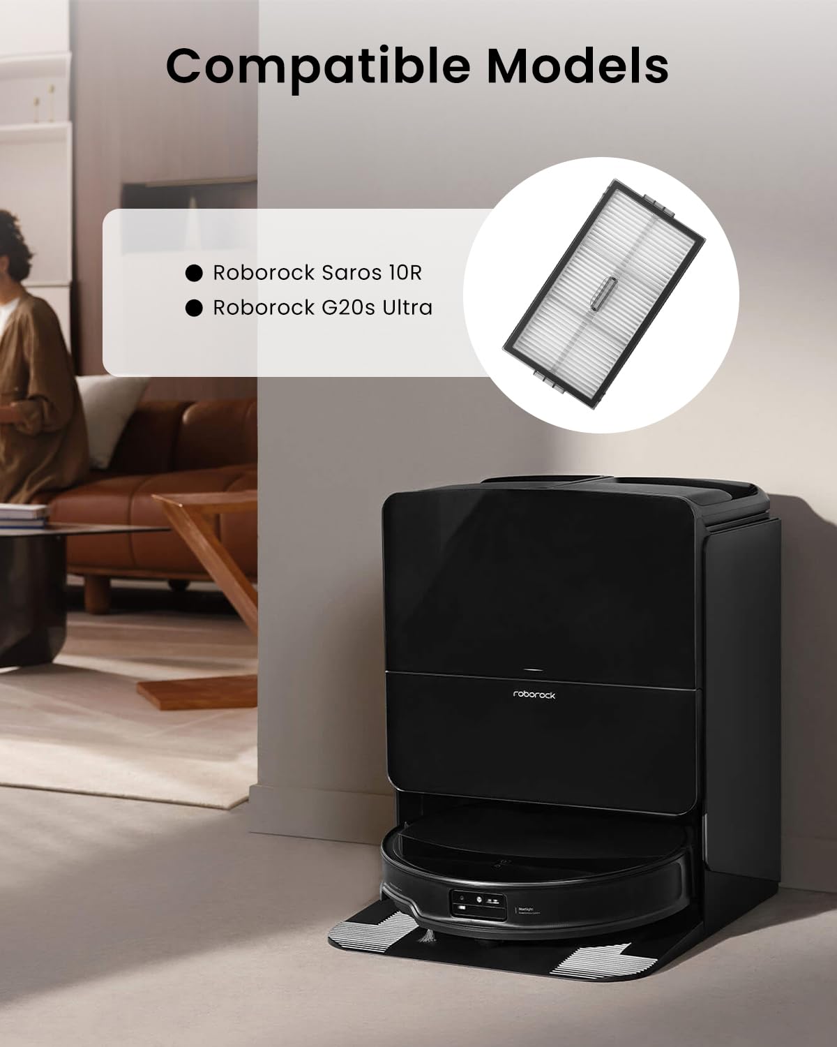 4Pack Hepa Filter Replacement Parts For Roborock Saros 10R / G20S Ultra Robot Vacuum Cleaners, Replacement Washable Filter For R