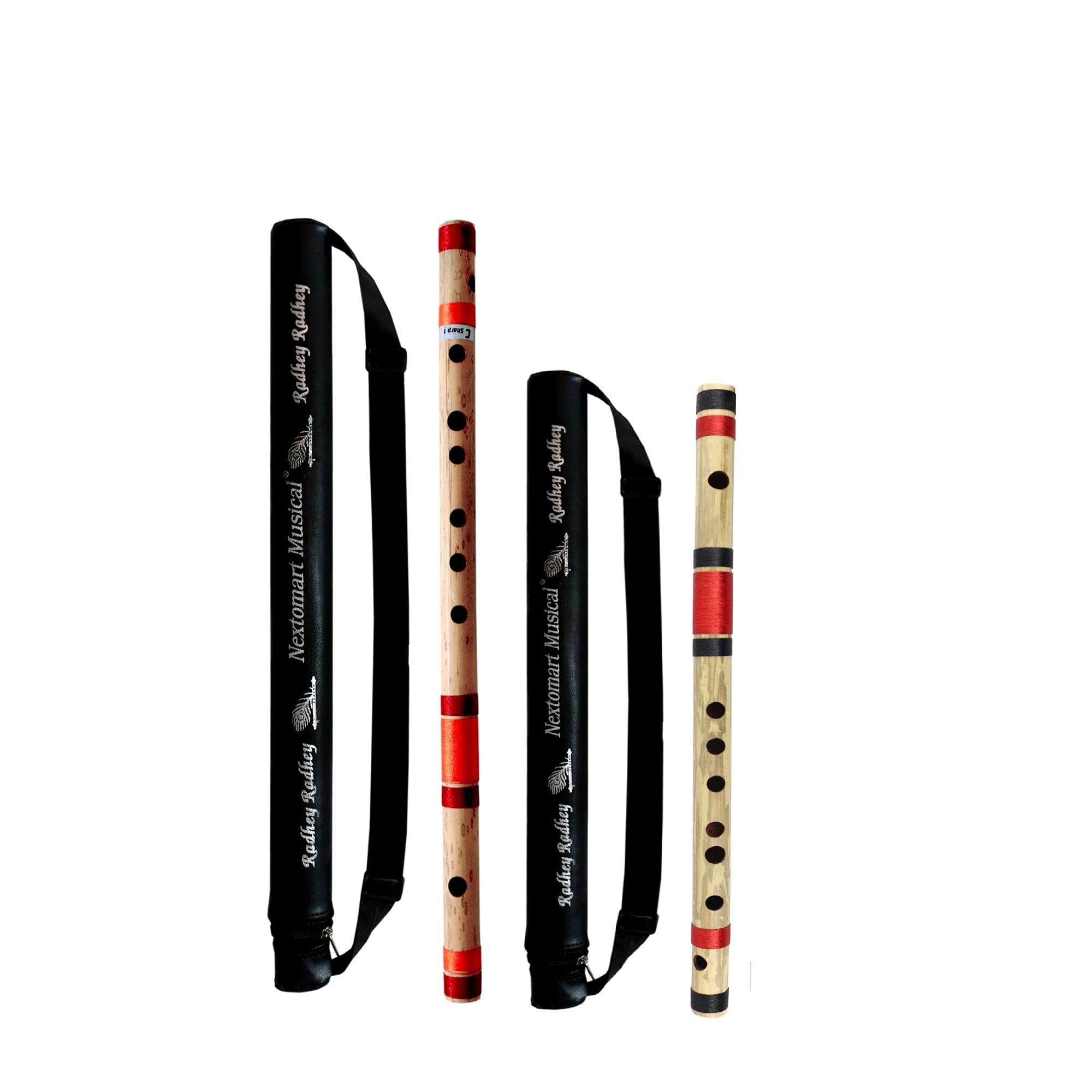 Nextomart Musical Combo Flutes C Sharp 7 Hole (18.5 Inch) & F Sharp (14 Inch) Bamboo Flute Bansuri With Flute Carry Bag Free