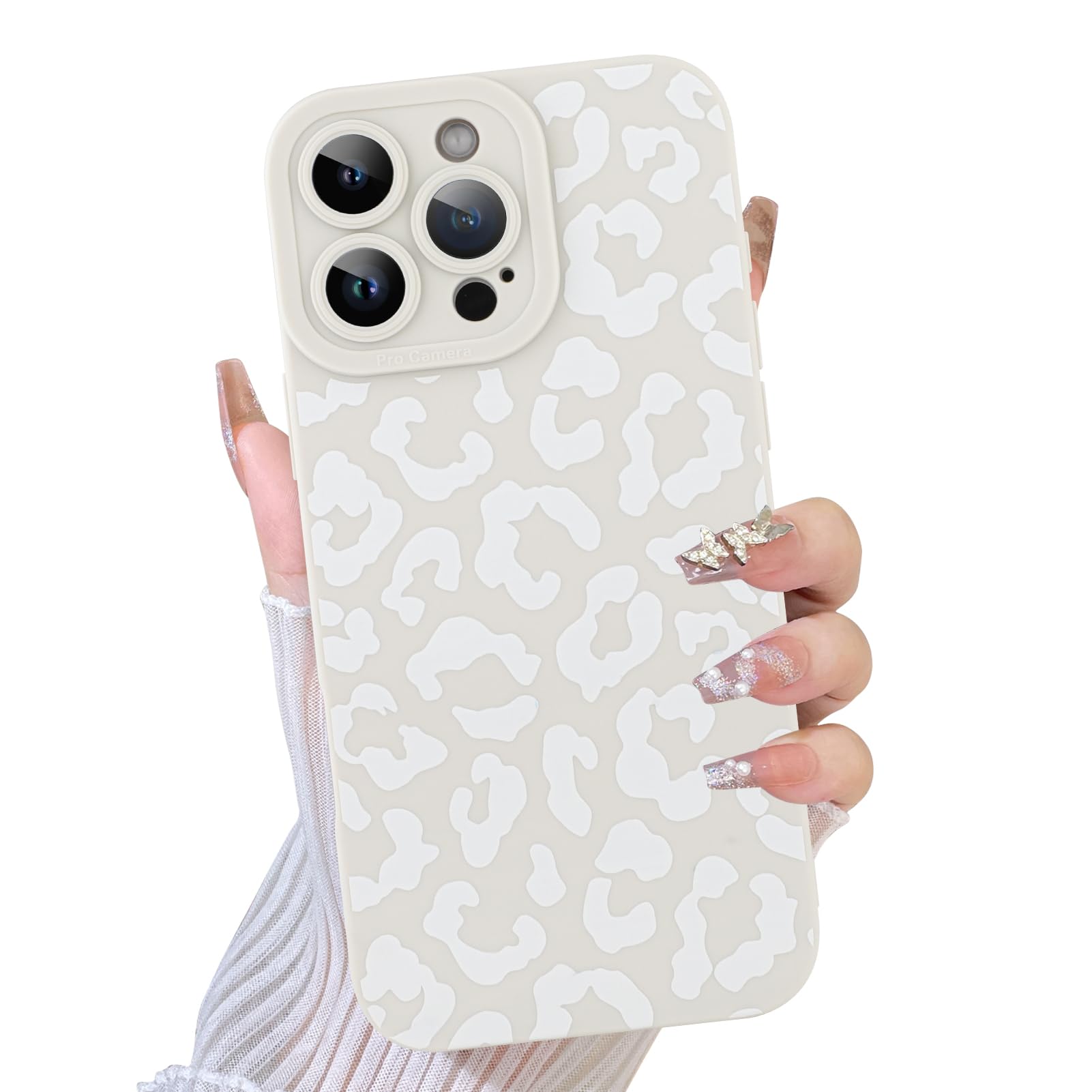 TEAUGHT Compatible with iPhone 16 Pro Case Cute Pattern White Leopard Print Cheetah Shockproof Silicone Phone Cover for Girls Wo