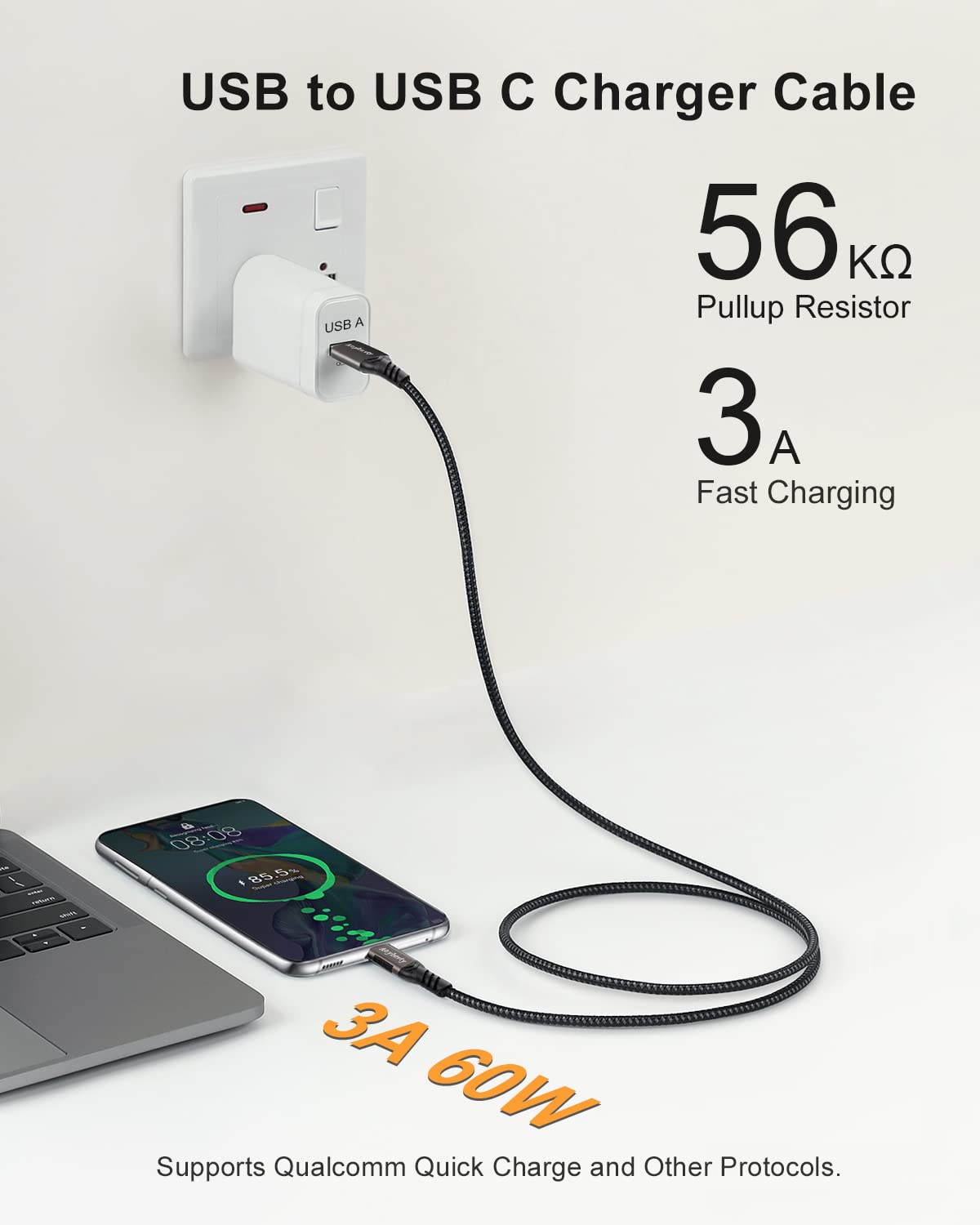 Aoybevty Usb A To Usb C Cable 10Ft, Usb 3.1 Gen 2 10Gbps Data Transfer And 3A Fast Charging Long Cable For Android Auto Samsung