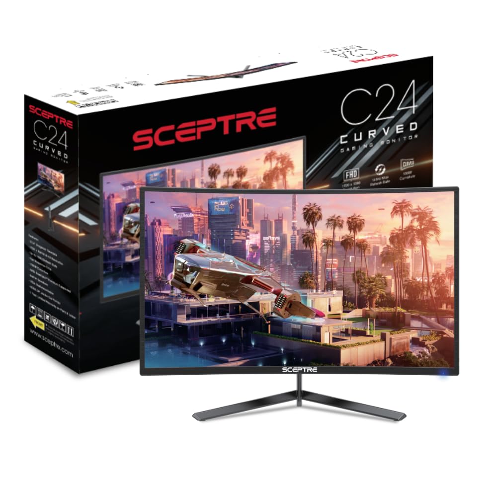 Sceptre 24 Inch Curved Gaming Monitor 1080P Up To 165Hz Displayport Hdmi 99% Srgb, Amd Freesync Build In Speakers Machine Black