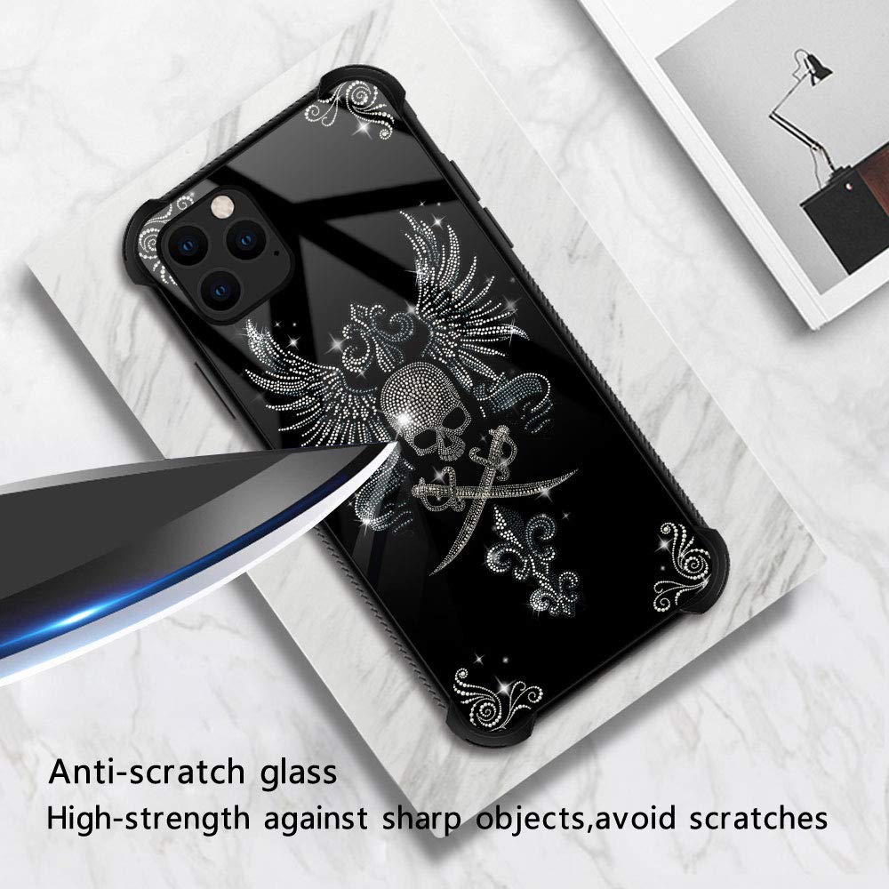 Iphone 13 Case, Diamond Skull Iphone 13 Cases For Women Girls, Pattern Design Shockproof Anti Scratch Organic Glass Case For App