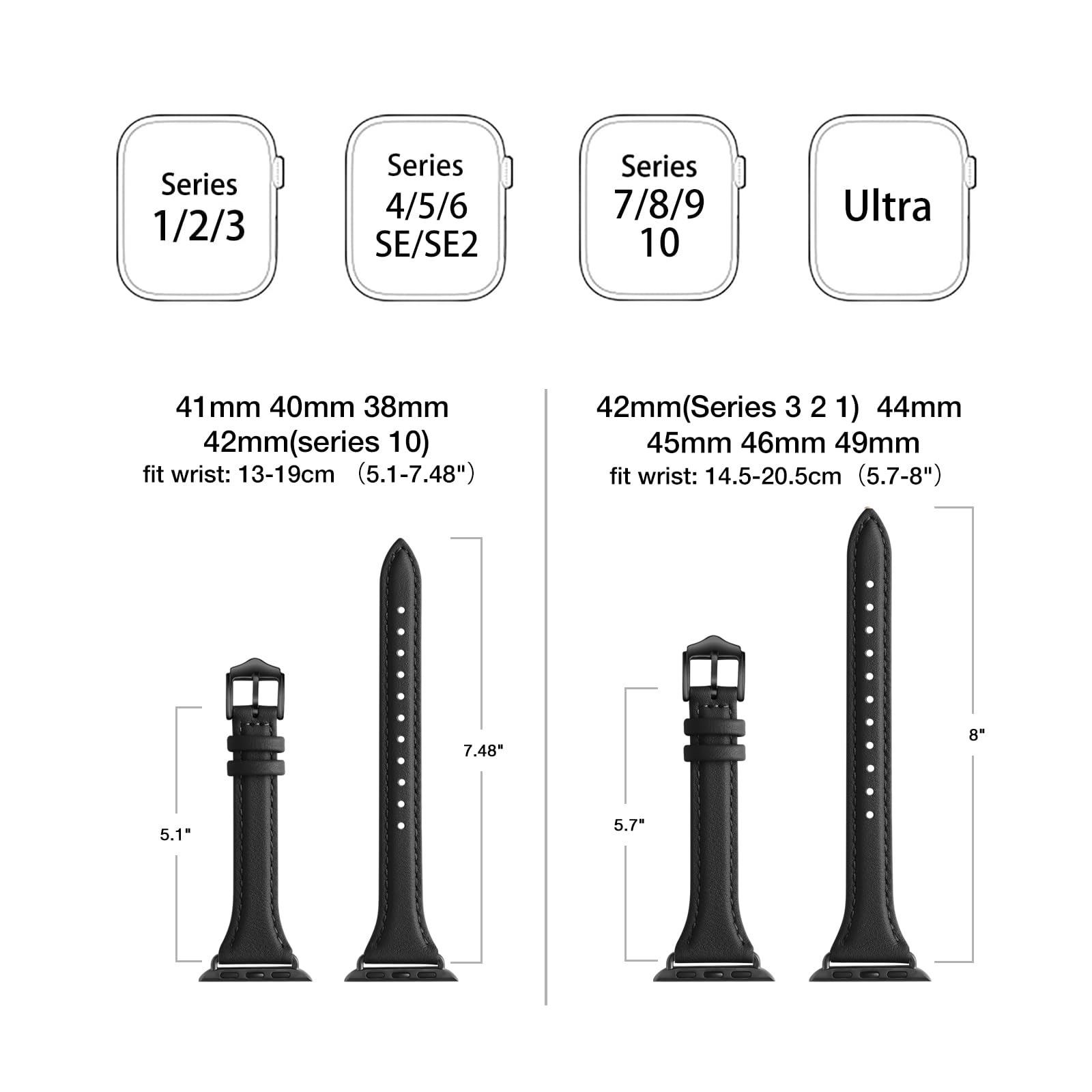 Wfeagl Compatible With Leather Apple Watch Band 41Mm 40Mm 38Mm 42Mm(Series 10) Women, Top Grain Leather Strap Slim & Thin Replac