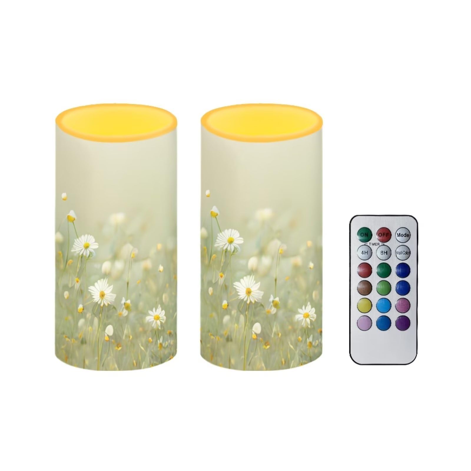 NETILGEN Flameless LED Battery Candles 2 PCS Flickering Pillar Candles with 4H 8H Timer & 18 Key Remote Multicolor Lights for In