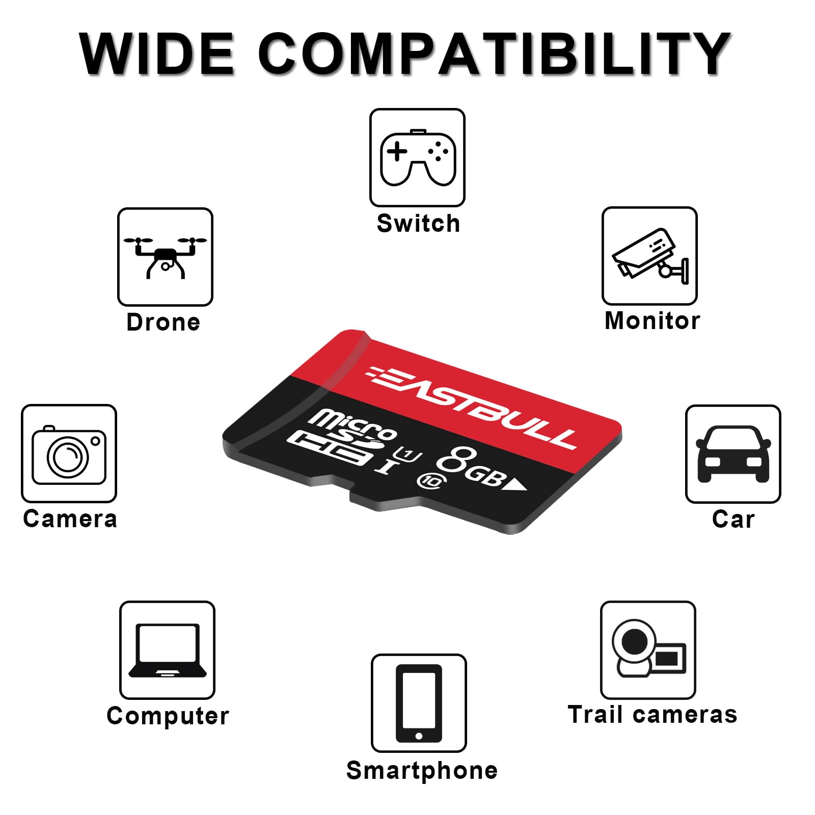 Eastbull 8Gb 10 Pack Of Micro Sd Cards, Sd Memory Cards 8Gb Sd Cards Pack Full Hd Video 90Mb/S Uhs I U1 Micro Sdhc Class 10 For