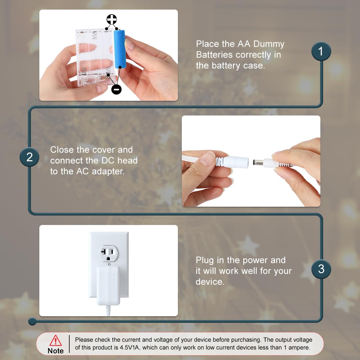 Lenink Ac Power Supply Adapter For 3 Aa Battery, Aa Battery Replacement Adapter For Led Light, Decorations (White)