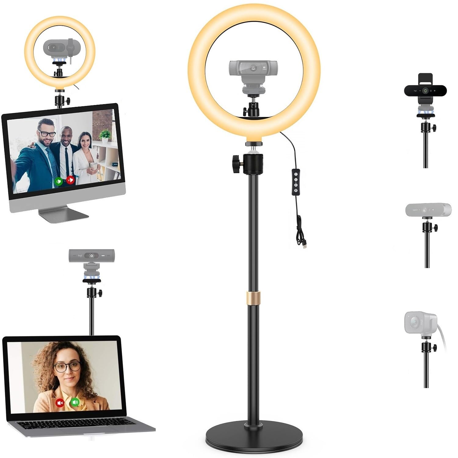 Magnetic Webcam Light With Stand,10 Inch Ring Light With Adjustable Desktop Mount Holder Compatible With Logitech C920 Streamcam C922 C930E C925E C615 Brio 501 301 101 4K C270 C310 Webcams