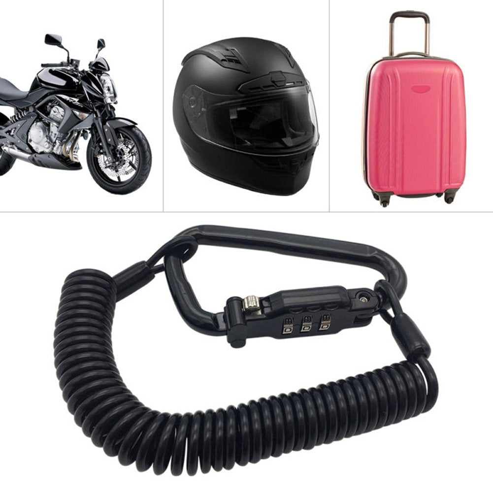 Little World Motorcycle Helmet Lock & Cable, Heavy Duty Universal Combination Lock Cable Caribeaner Lock Motorcycle Security Pin