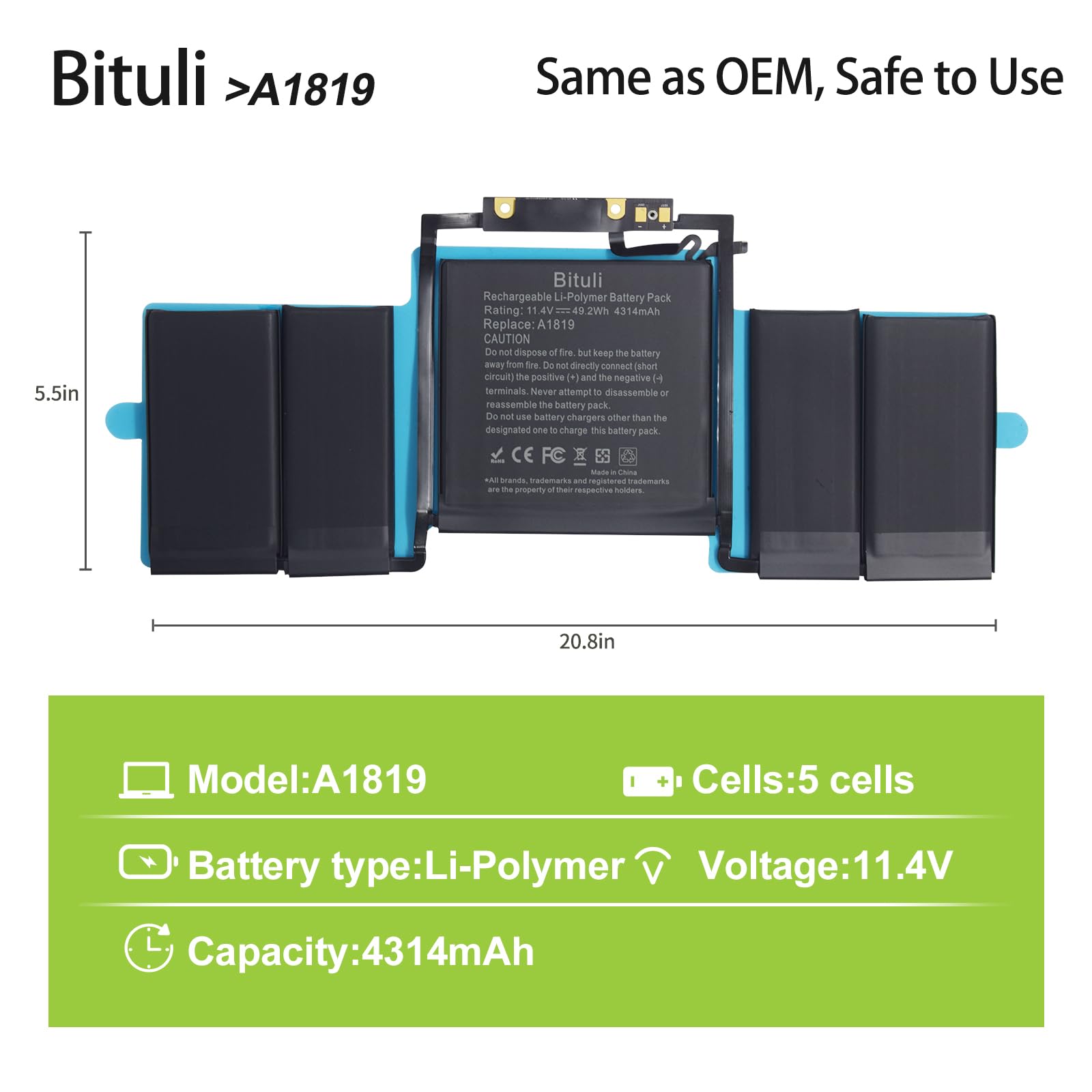 Bituli A1706 A1819 Battery Replacement Laptop Battery Compatible With Mac Book Pro 13 Inch [Late 2016 Year, Mid 2017 Year], Emc