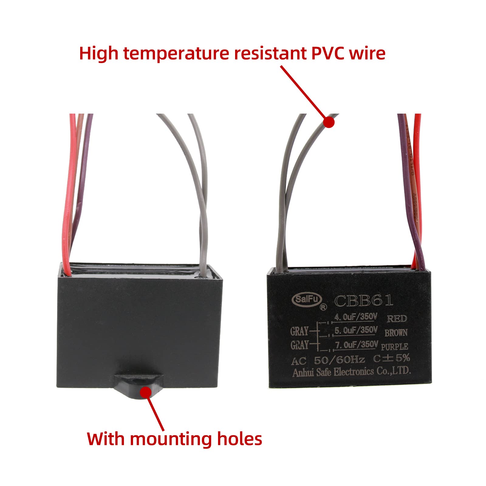 Akzytue Cbb61 Capacitor 4Uf+5Uf+7Uf 350V Ac Ceiling Fan 5 Wire 50/60Hz For Starting Electric Fan Generator Pump Motor