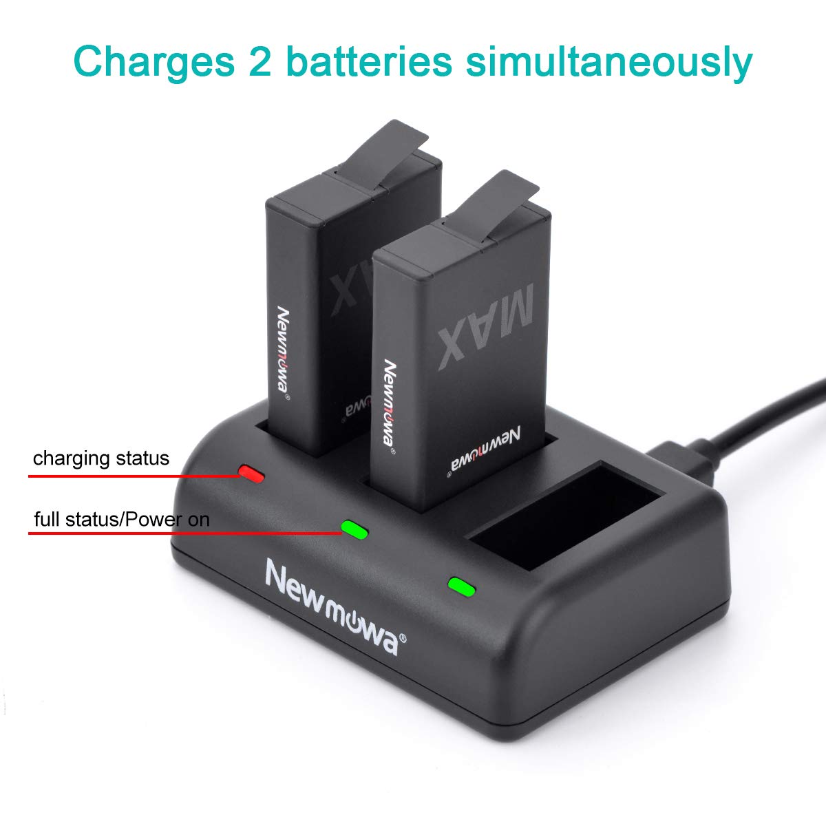 Newmowa Replacement Battery (2 Pack) And Rapid 3 Channel Charger For Gopro Max (Fully Compatible)